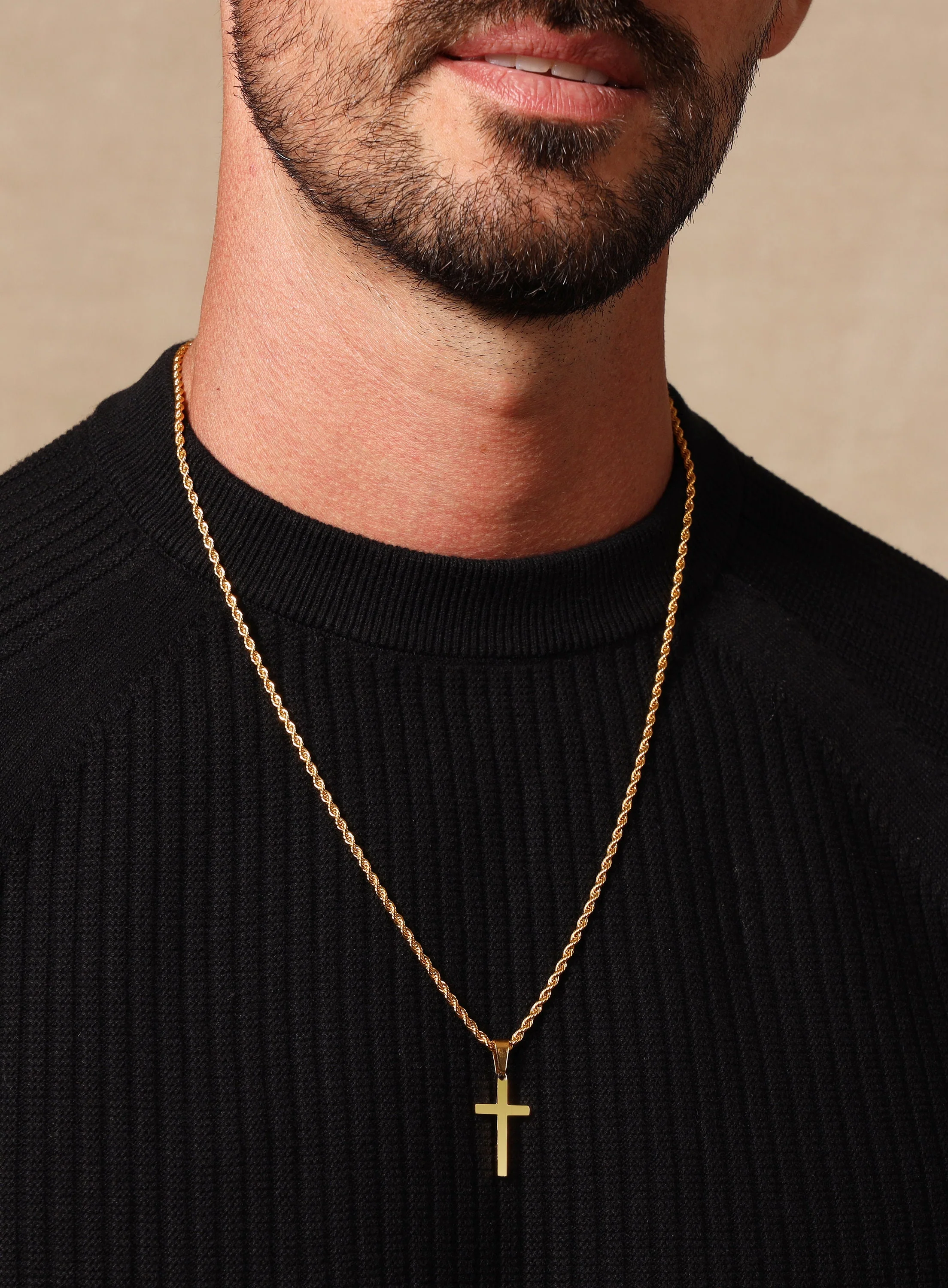 Medium Gold Cross on Rope chain - Image 5