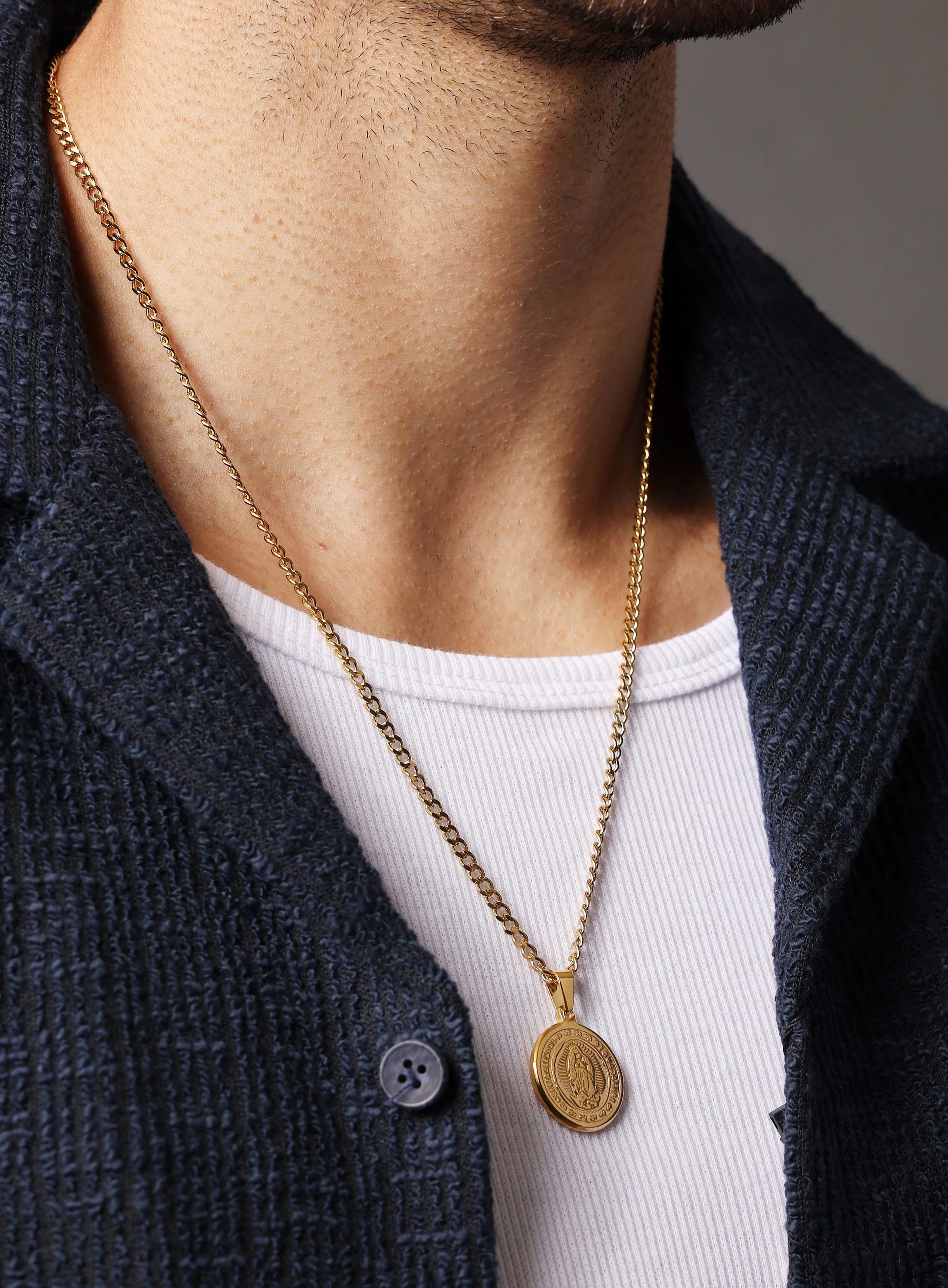 Round Virgen de Guadalupe 14k Gold plated necklace