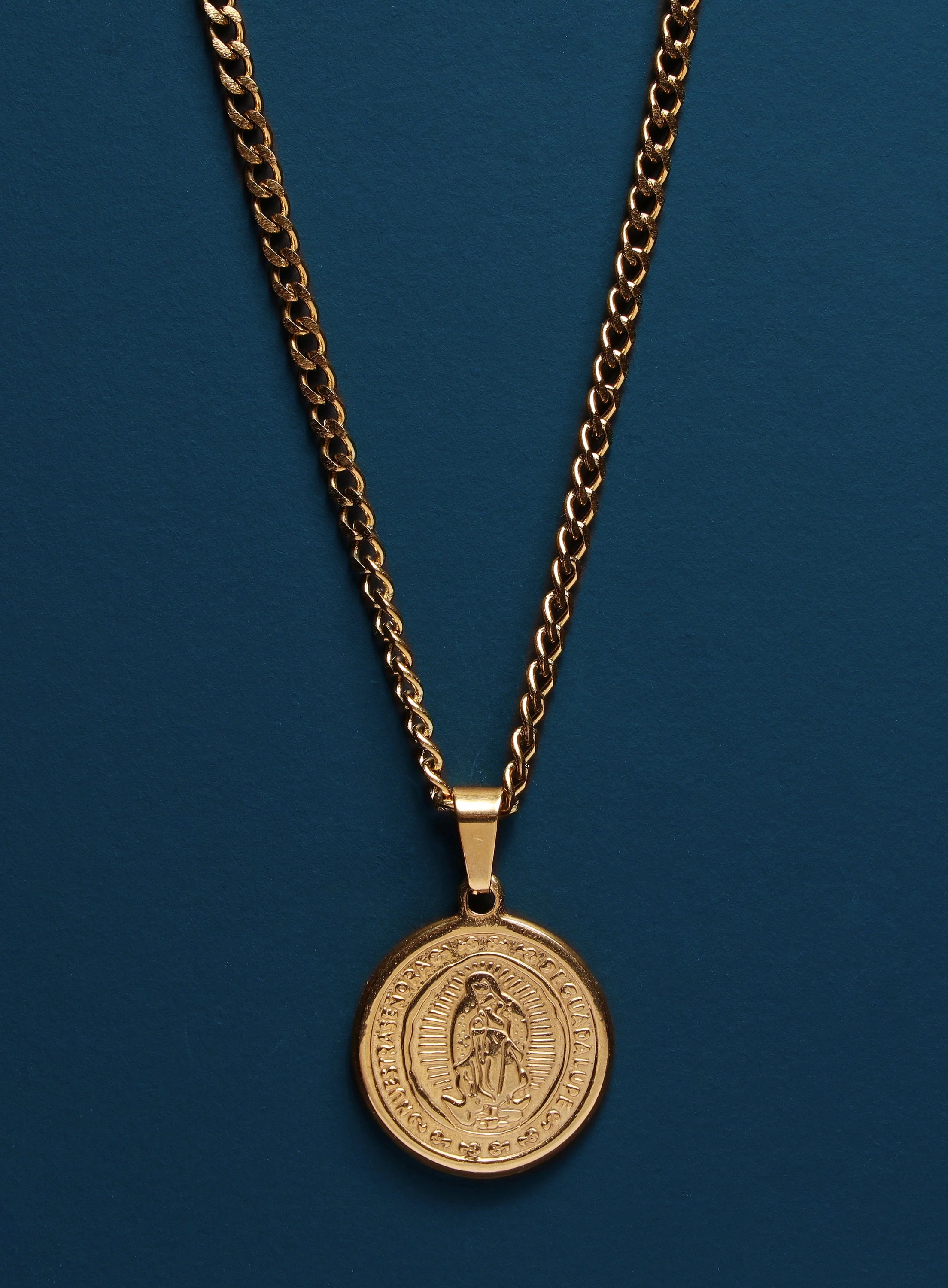 Round Virgen de Guadalupe 14k Gold plated necklace - Image 3