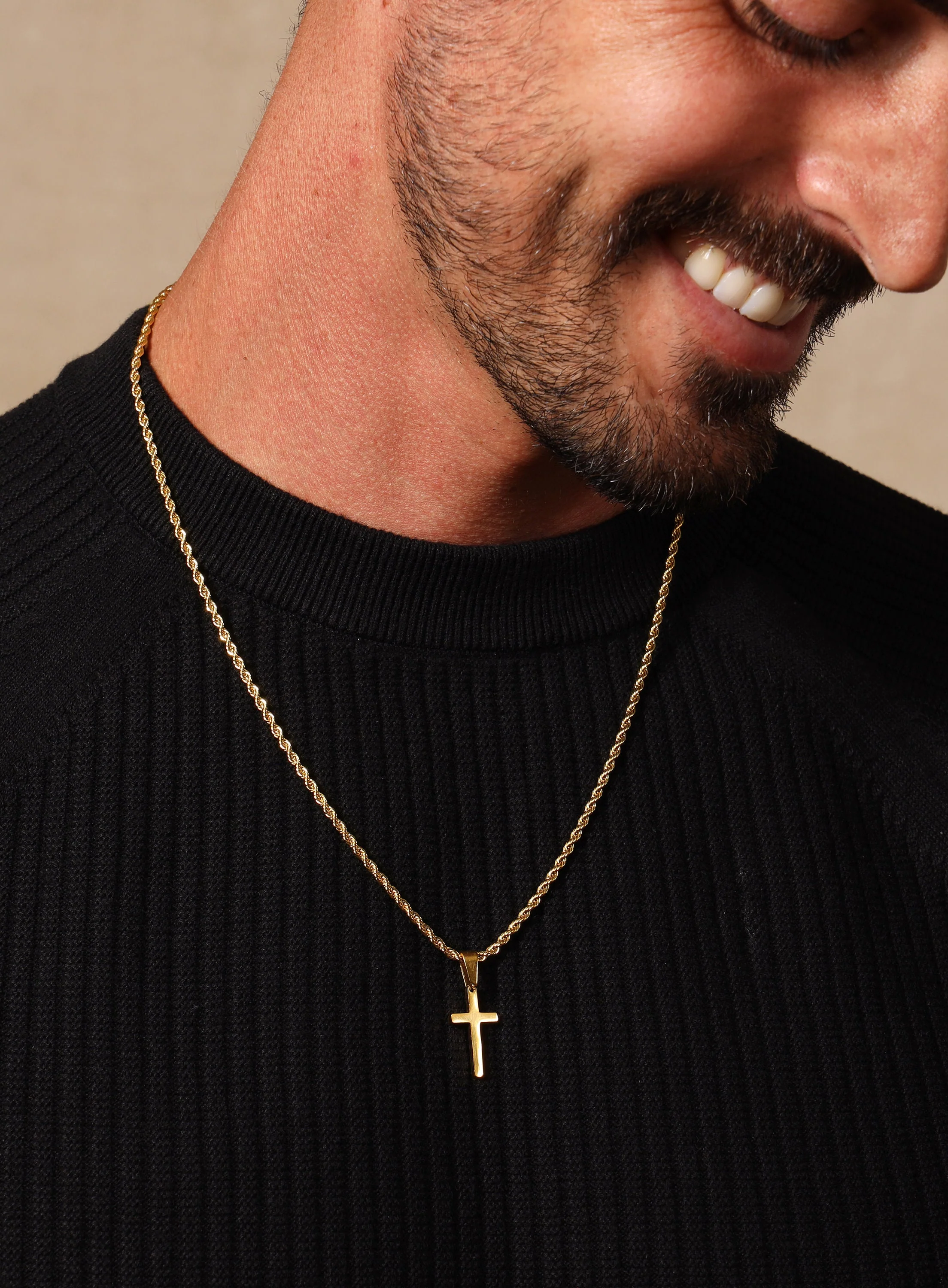 Small Gold Cross Pendant on Rope chain - Image 3