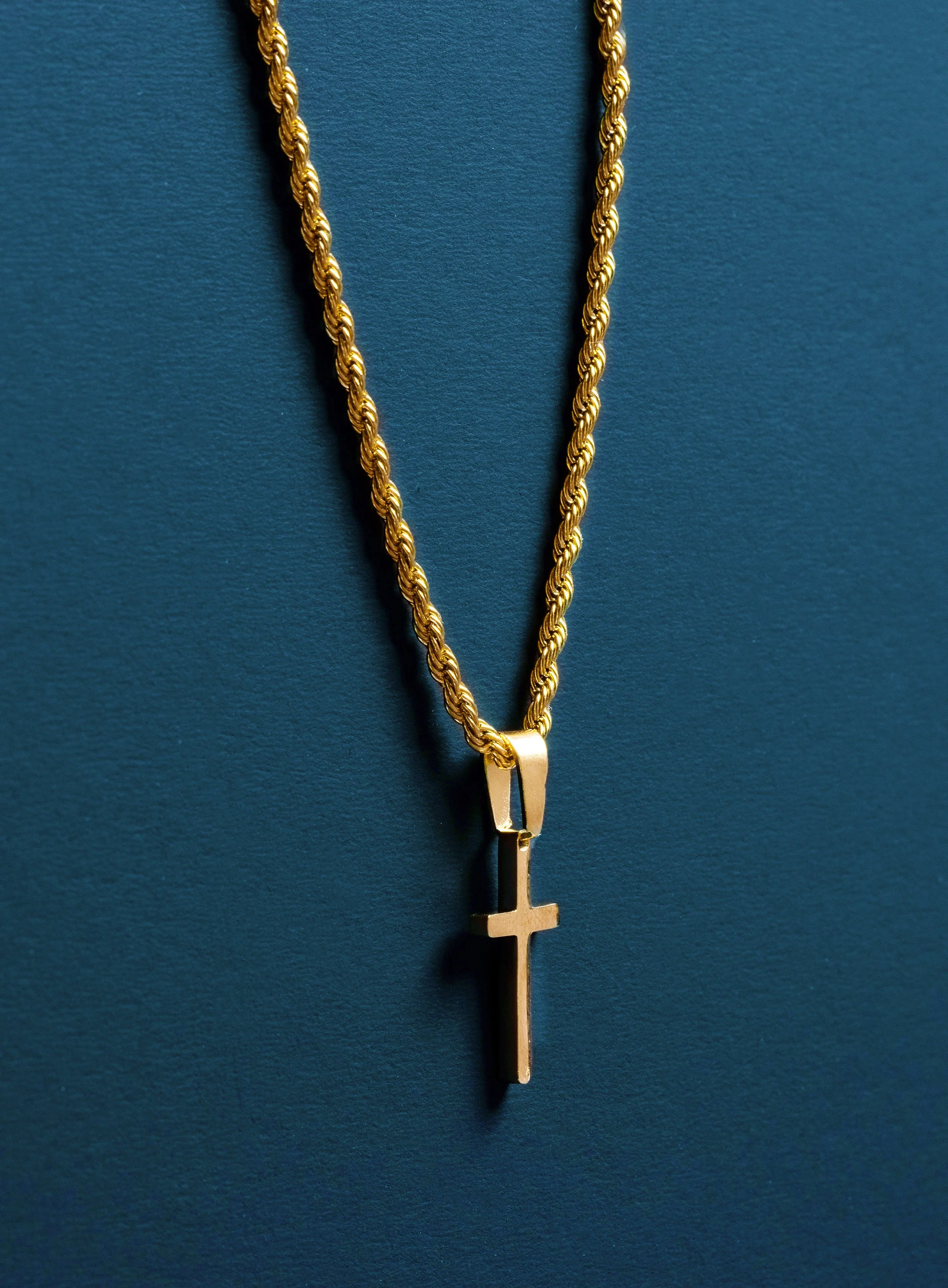 Small Gold Cross Pendant on Rope chain - Image 4