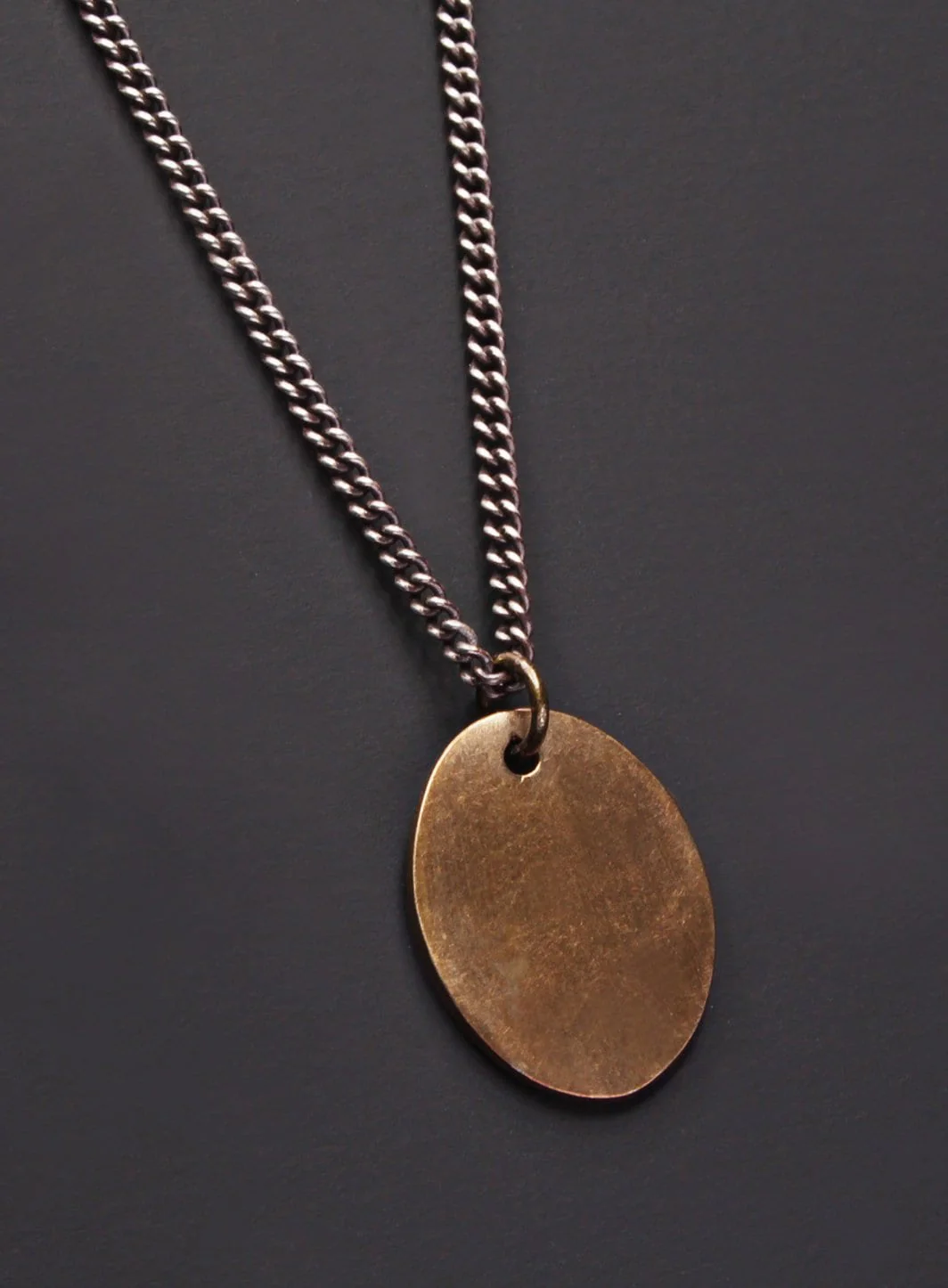 Bronze oval dog tag on oxidized sterling curb chain - Image 5