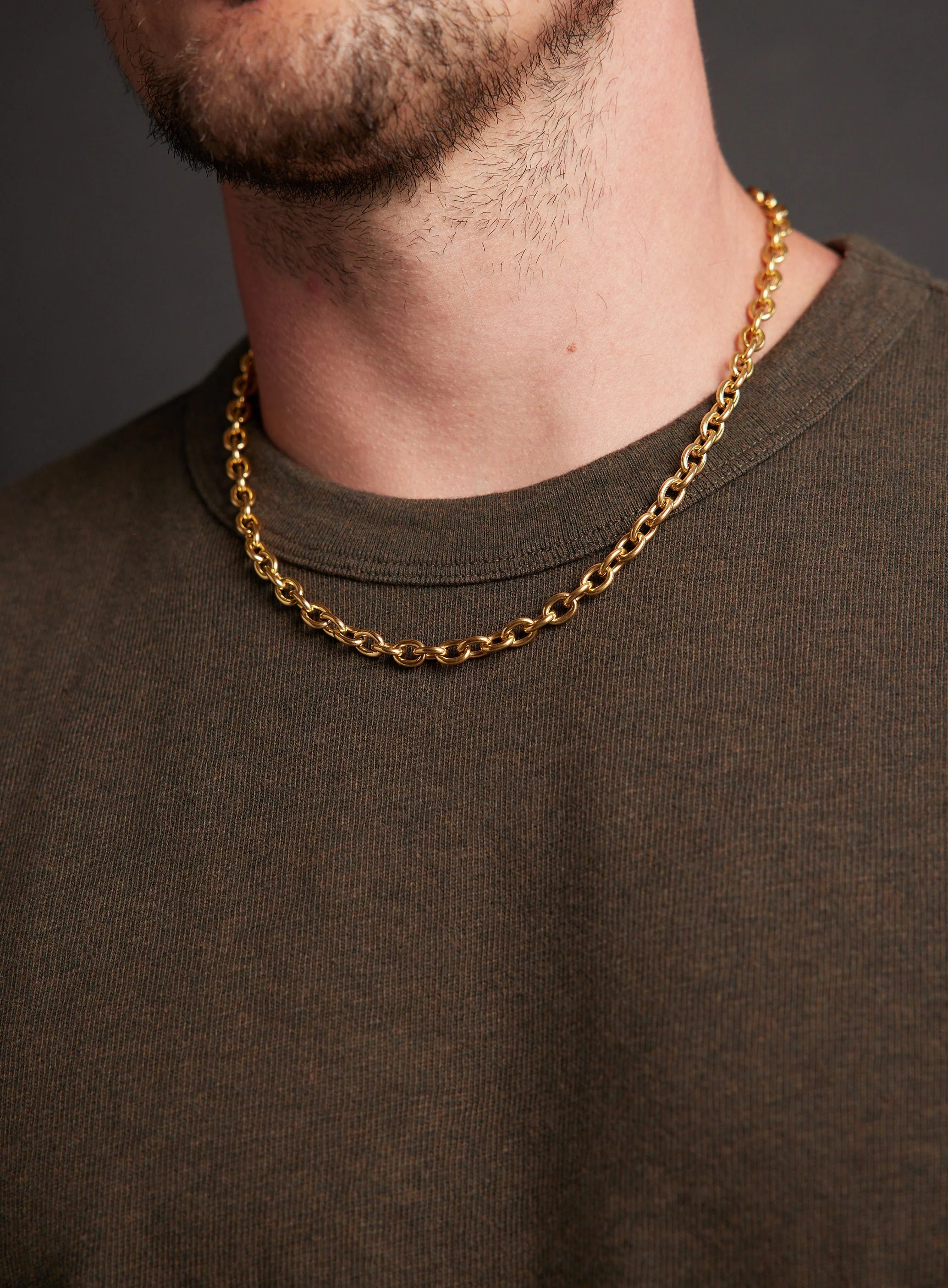Men's 7mm Thick Oval Cable Gold Chain Necklace
