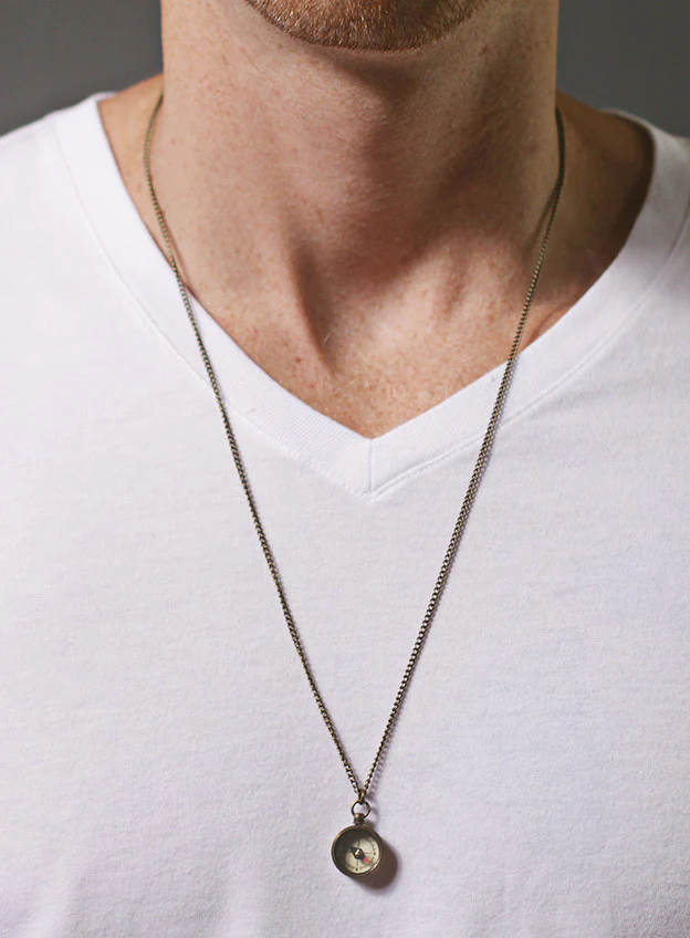Miniature Antiqued Compass Necklace for Men - Image 3