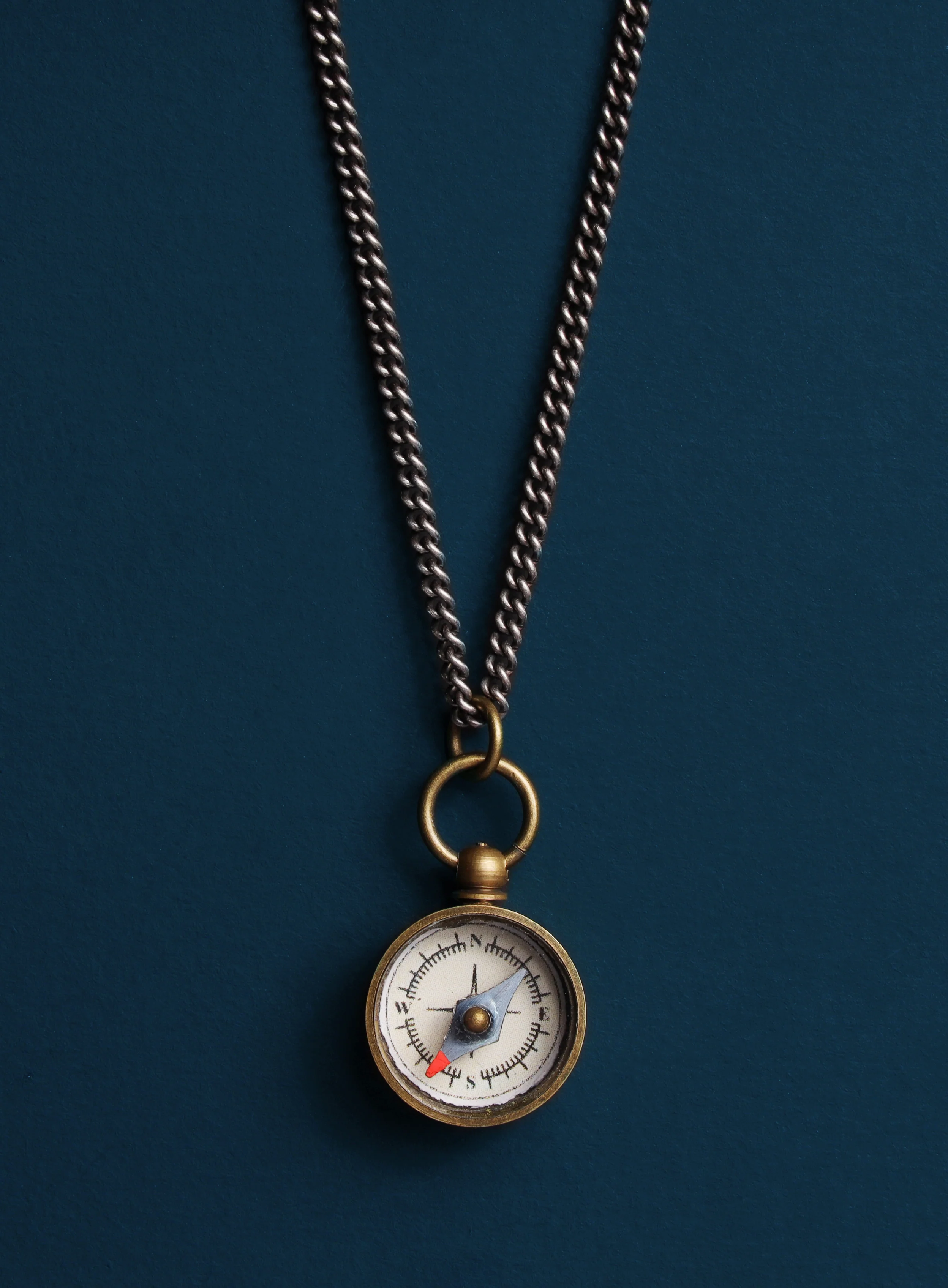 Miniature Antiqued Compass Necklace for Men