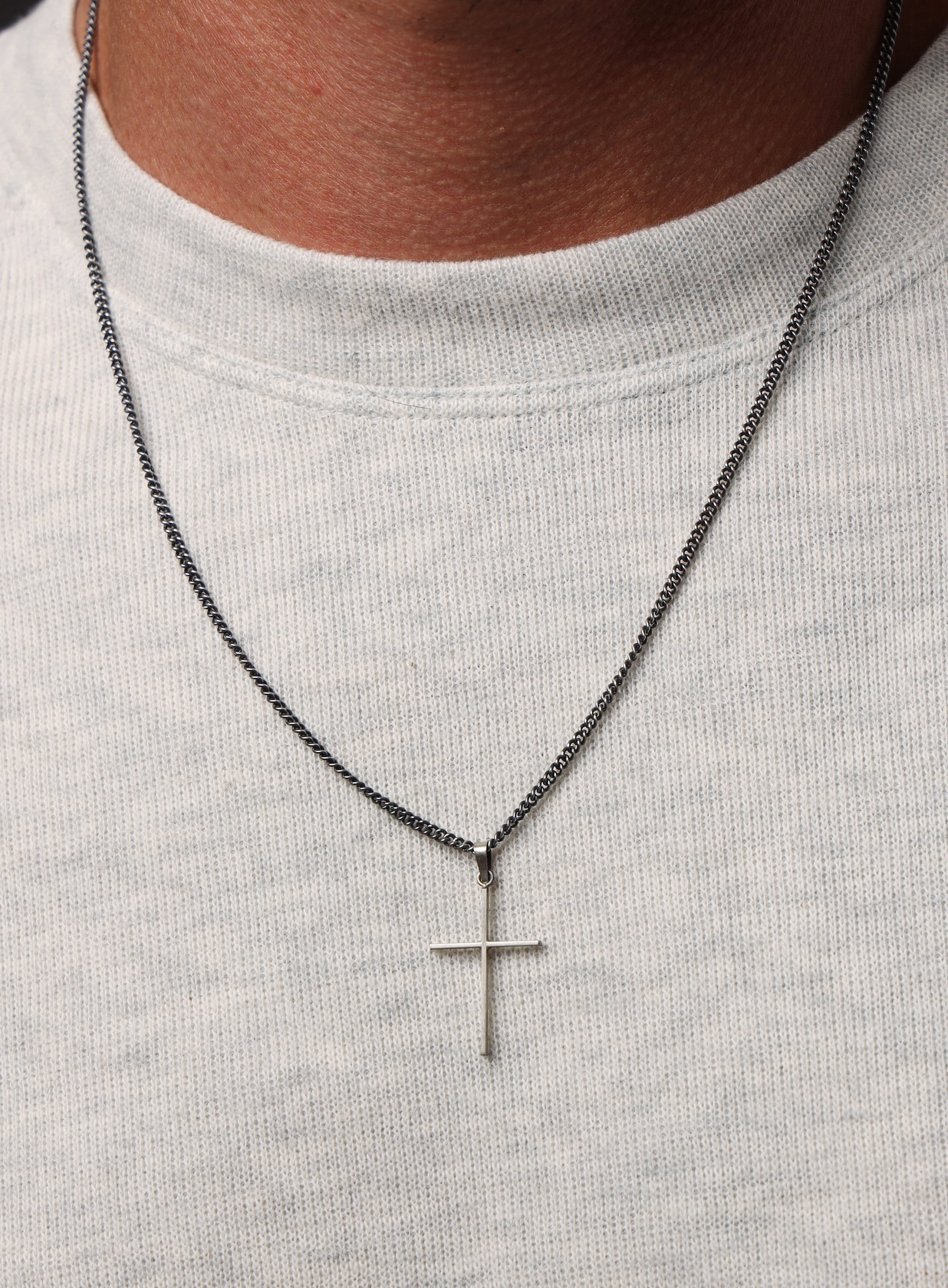 Minimalist Sterling Silver Cross Pendant Necklace for Men - Image 3