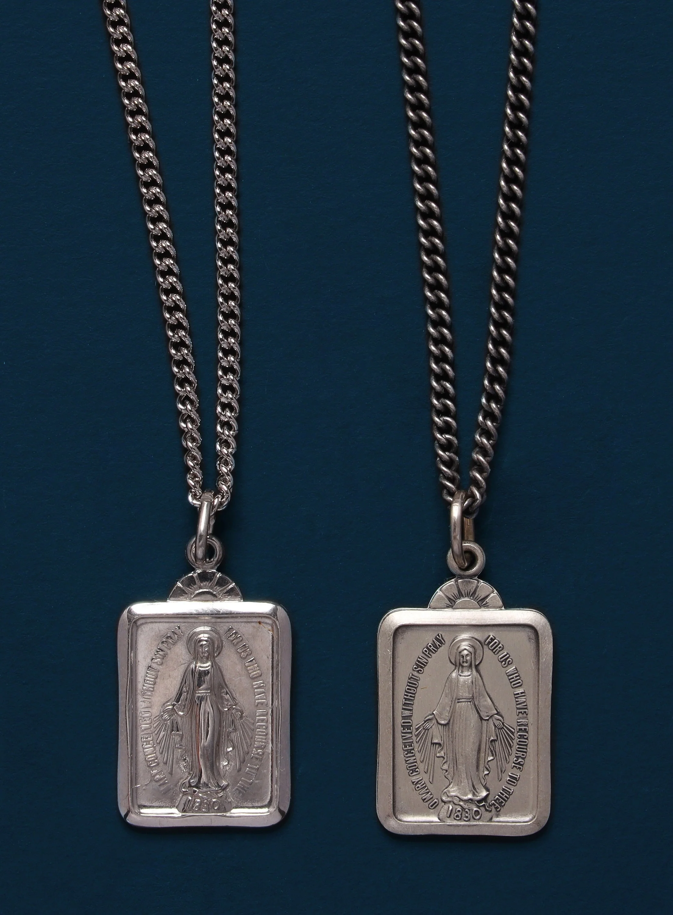 Miraculous Medal Rectangular Shape Pendant Necklace