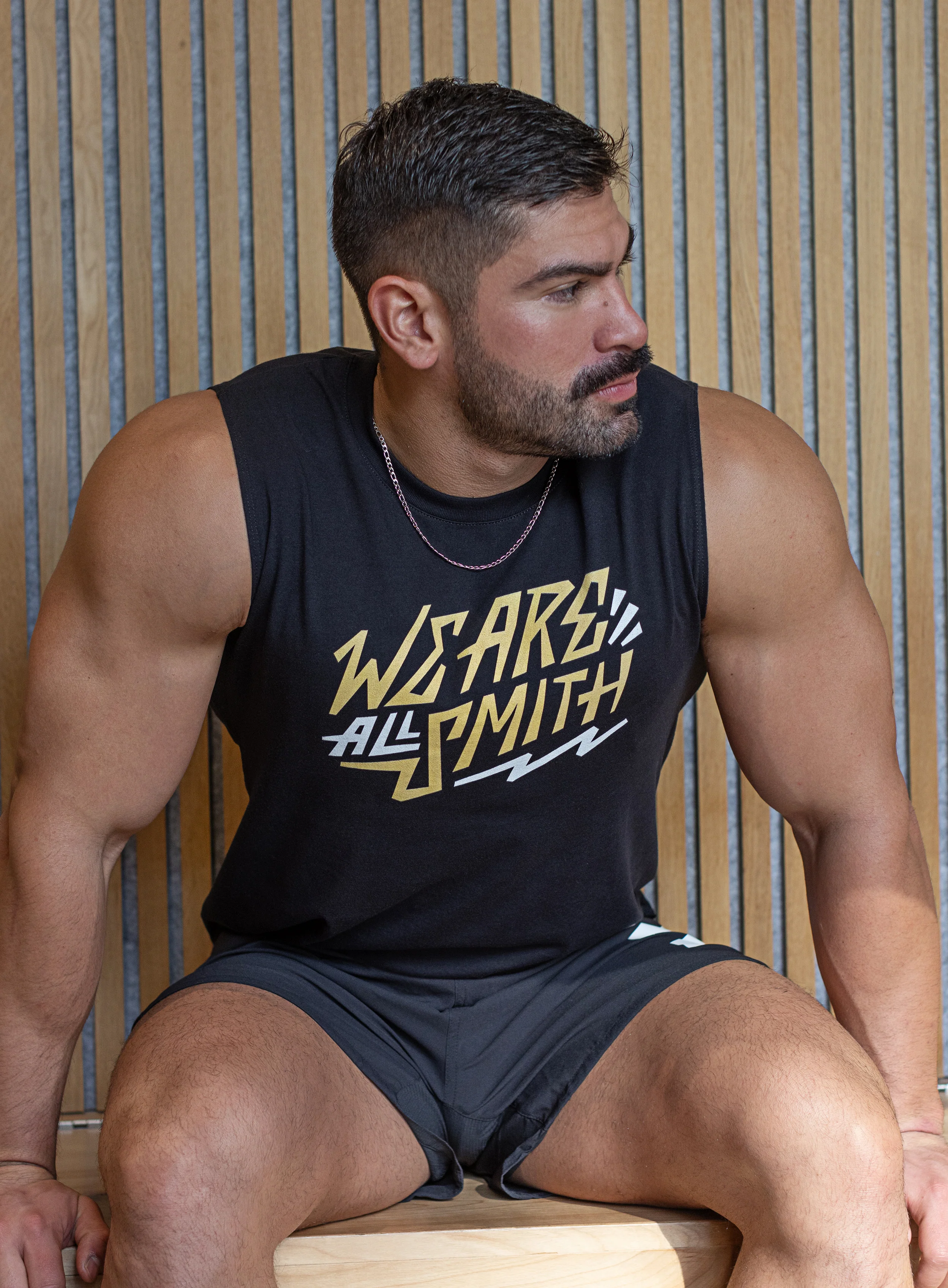 We Are All Smith Yellow Logo Black Muscle Shirt - Image 4
