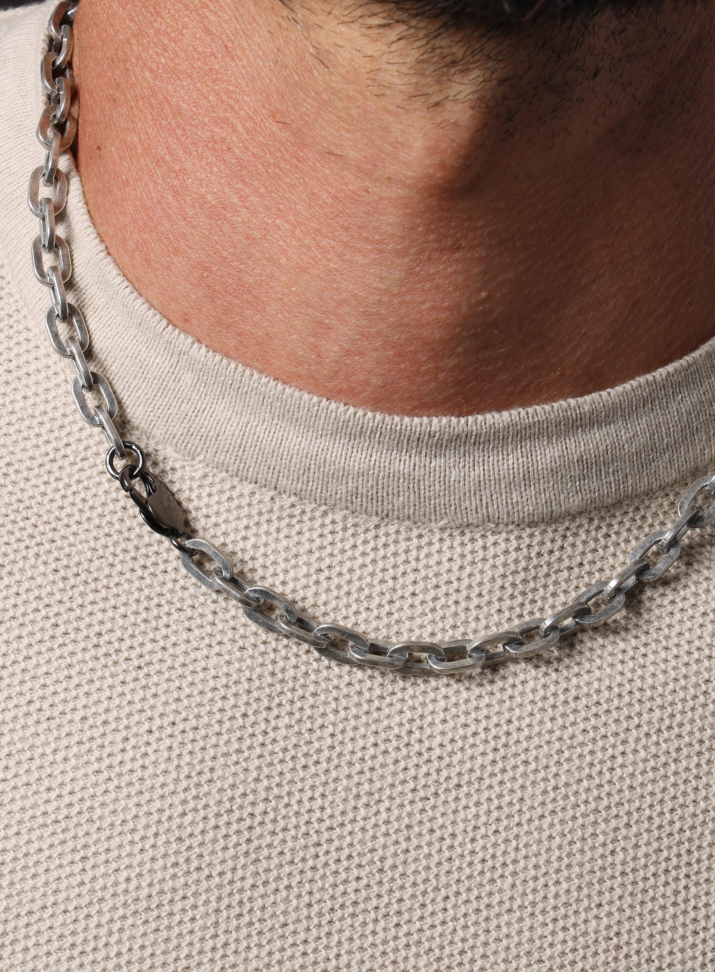 925 Oxidized Sterling Silver Collar Inspired Chain Necklace for Men - Image 2