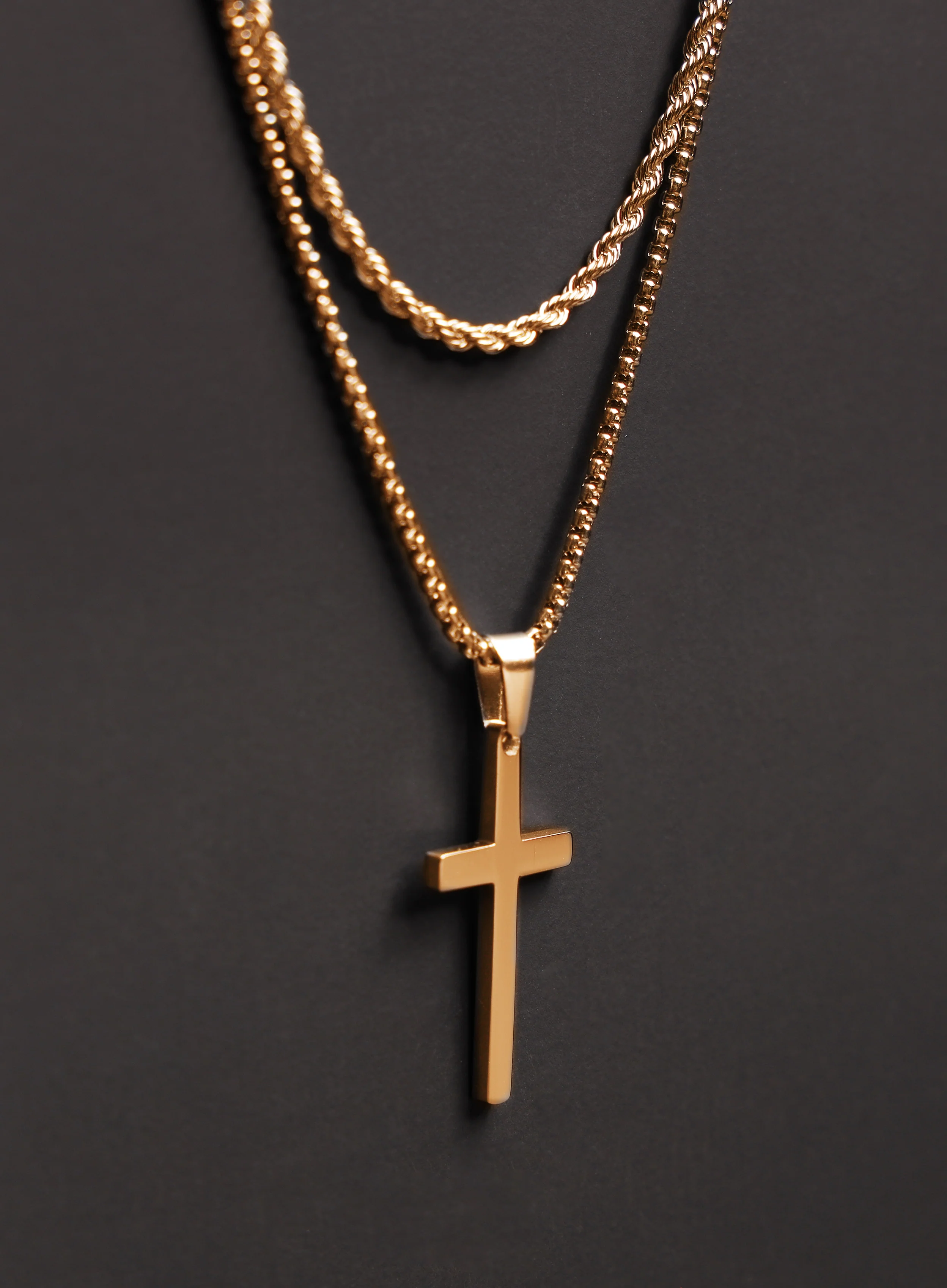 Necklace Set: Gold Rope Chain and Large Gold Cross - Image 3
