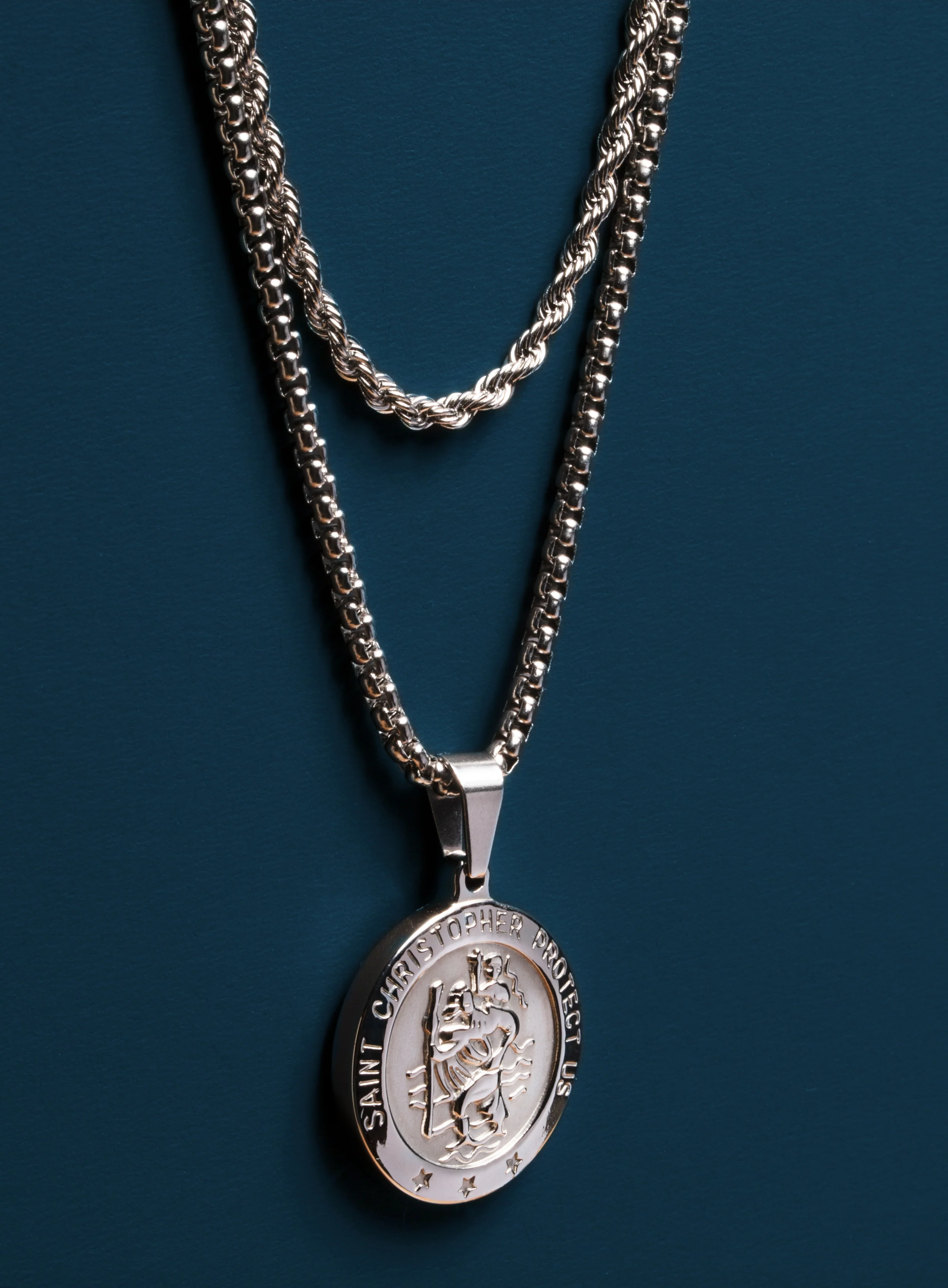 Necklace Set: Silver Rope Chain and St. Christopher Necklace - Image 4