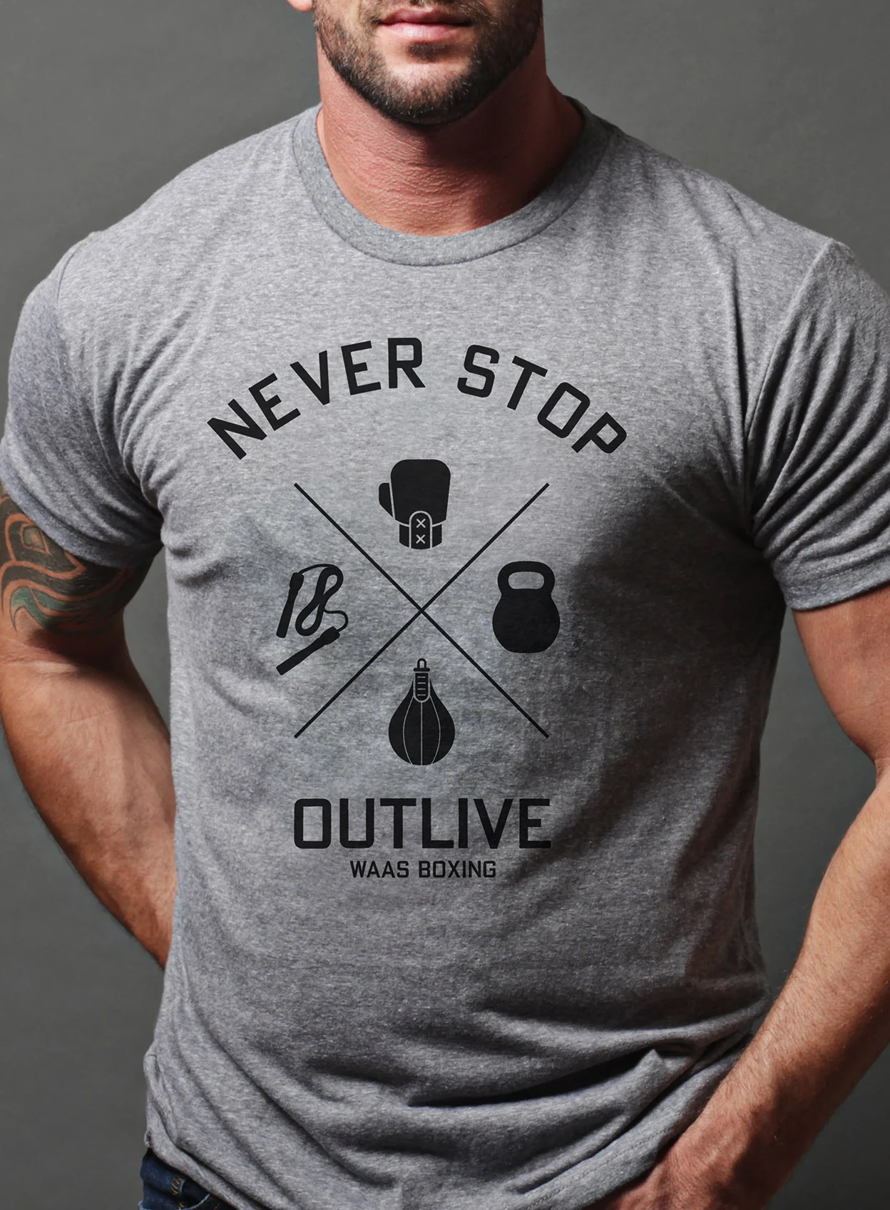 Never Stop / Outlive Gray Short sleeve t-shirt - Image 2