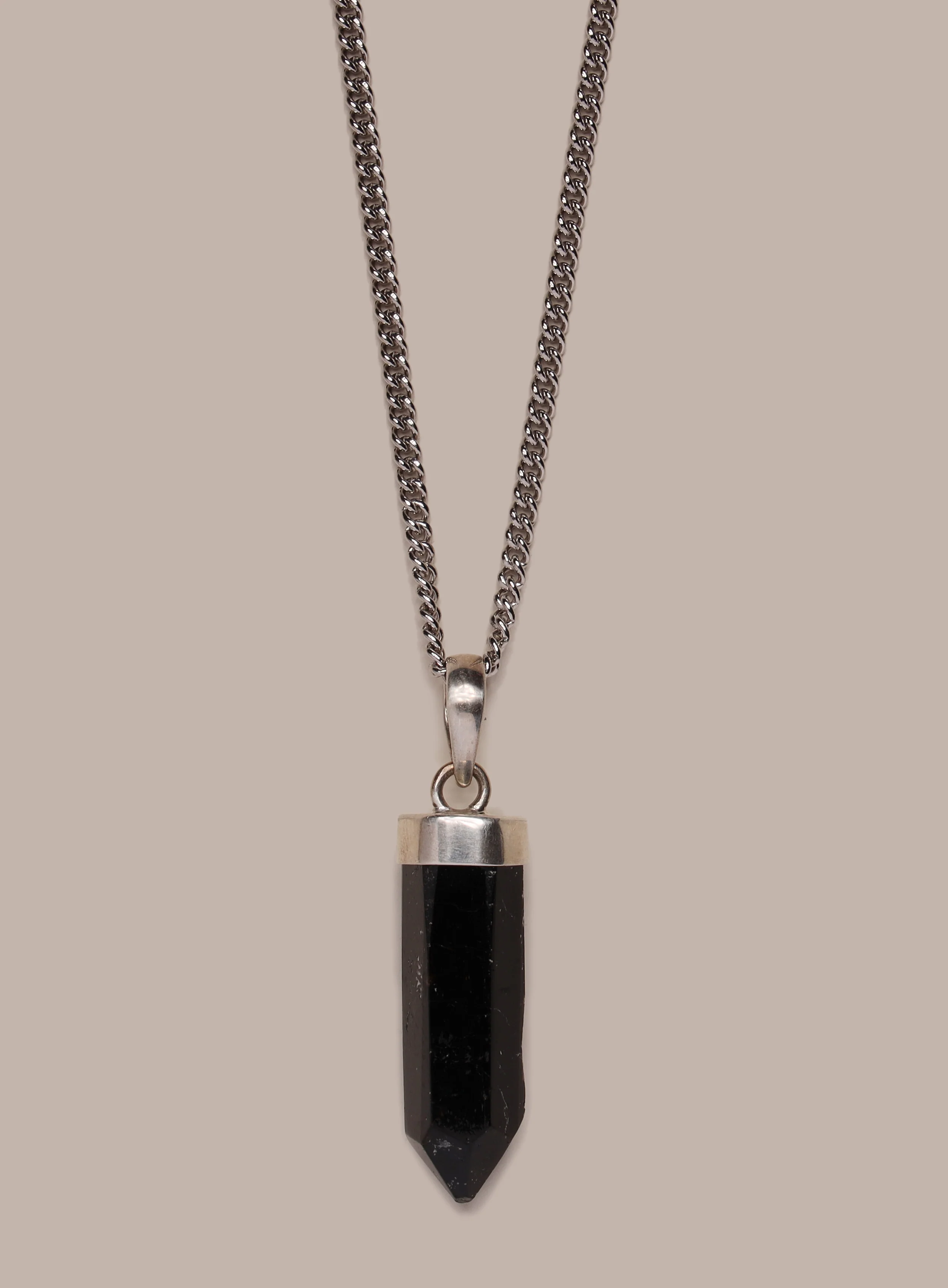 One of a Kind Black Tourmaline Point Pendant Necklace for Men