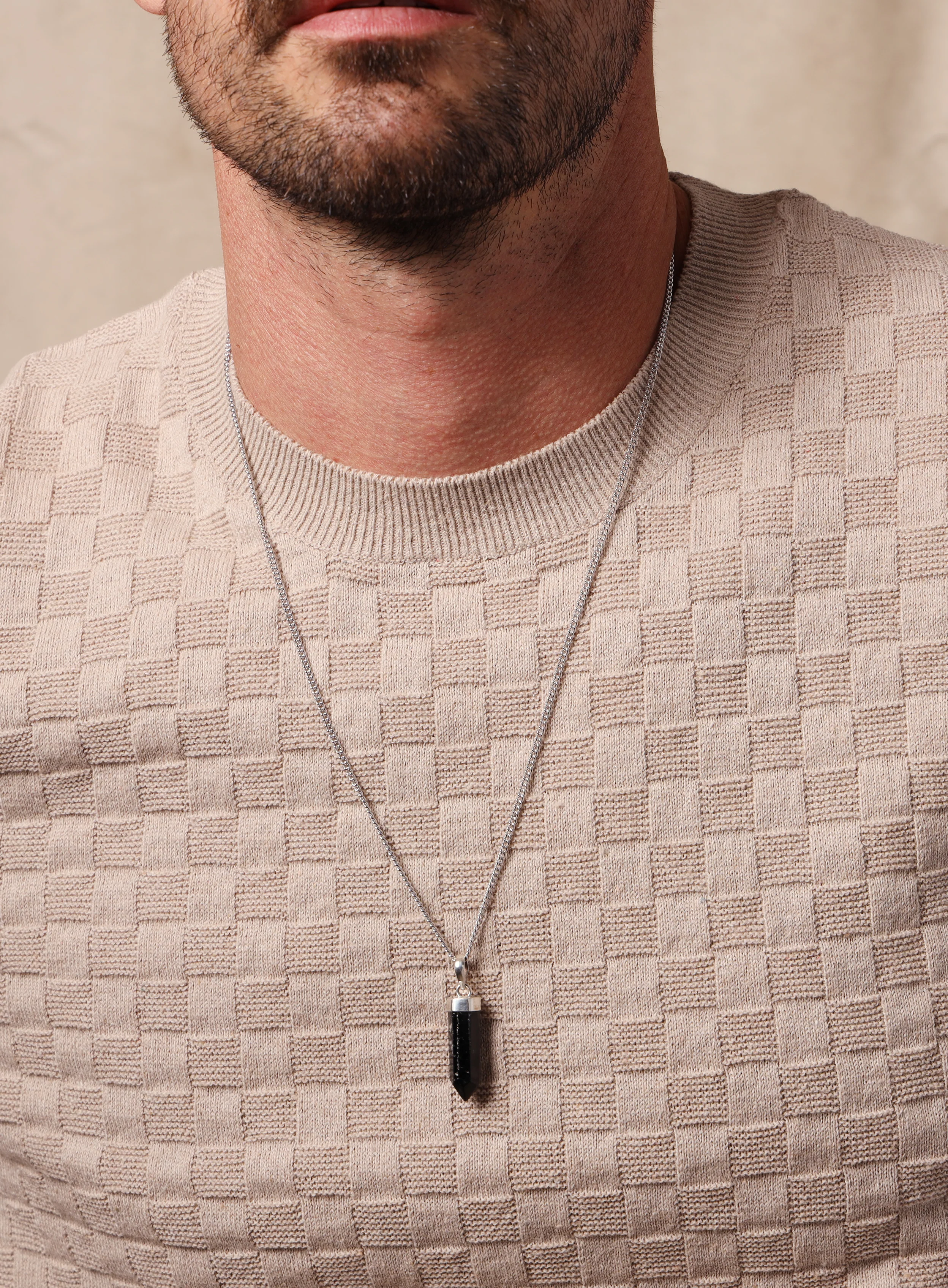One of a Kind Black Tourmaline Point Pendant Necklace for Men - Image 2