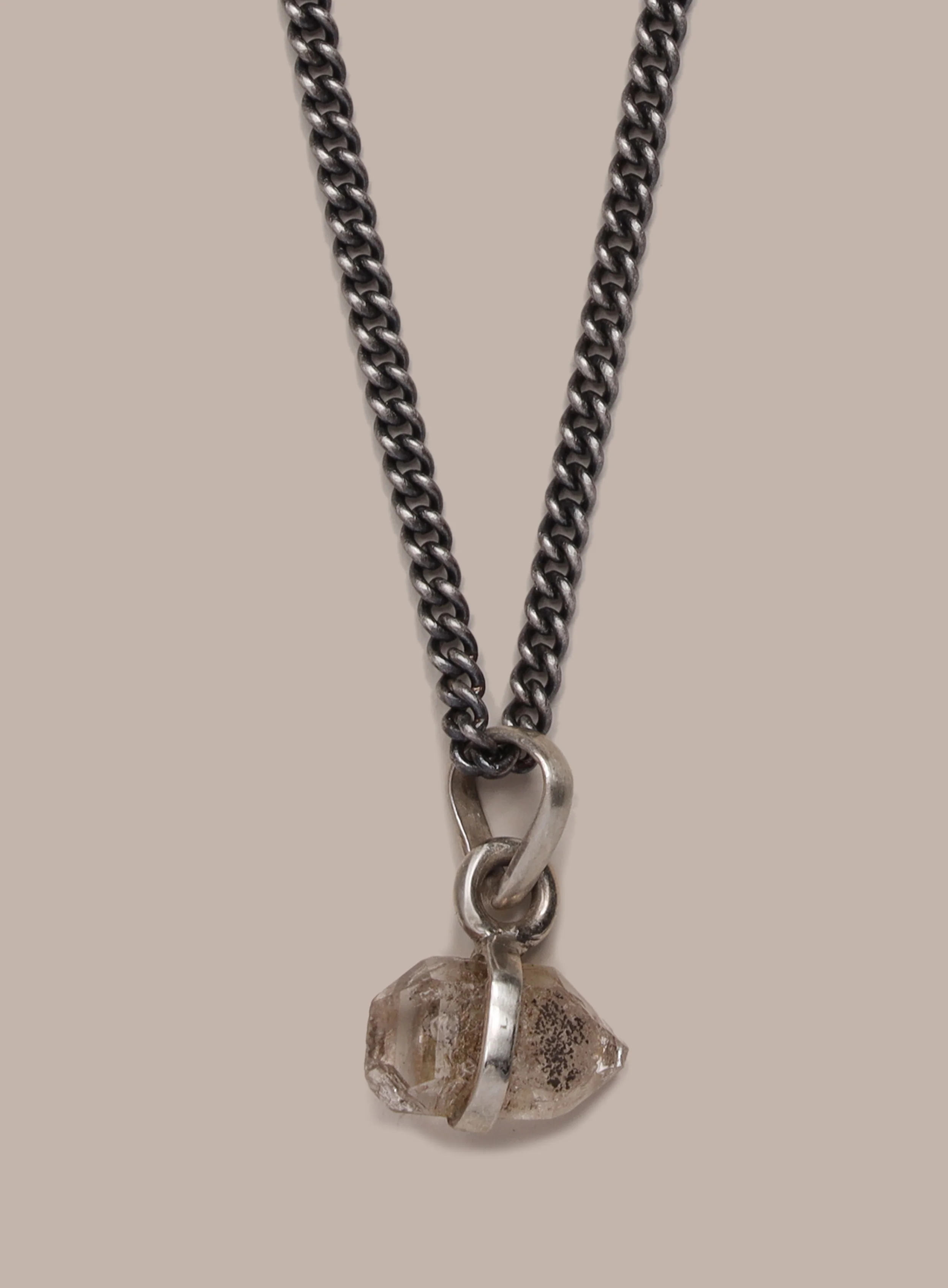 One of a Kind Double point Herkimer Diamond on 925 Oxidized Sterling Chain