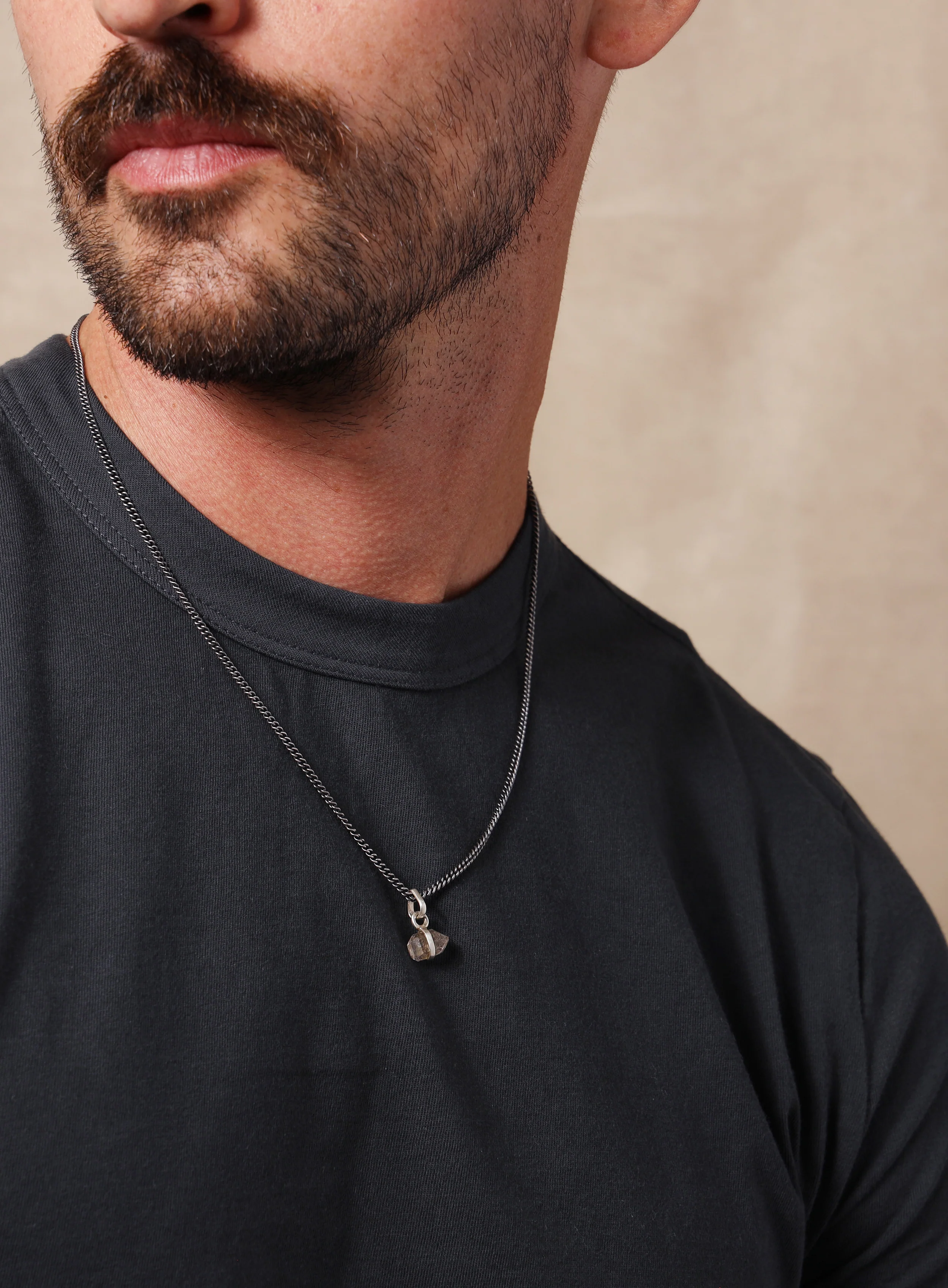 One of a Kind Double point Herkimer Diamond on 925 Oxidized Sterling Chain - Image 5