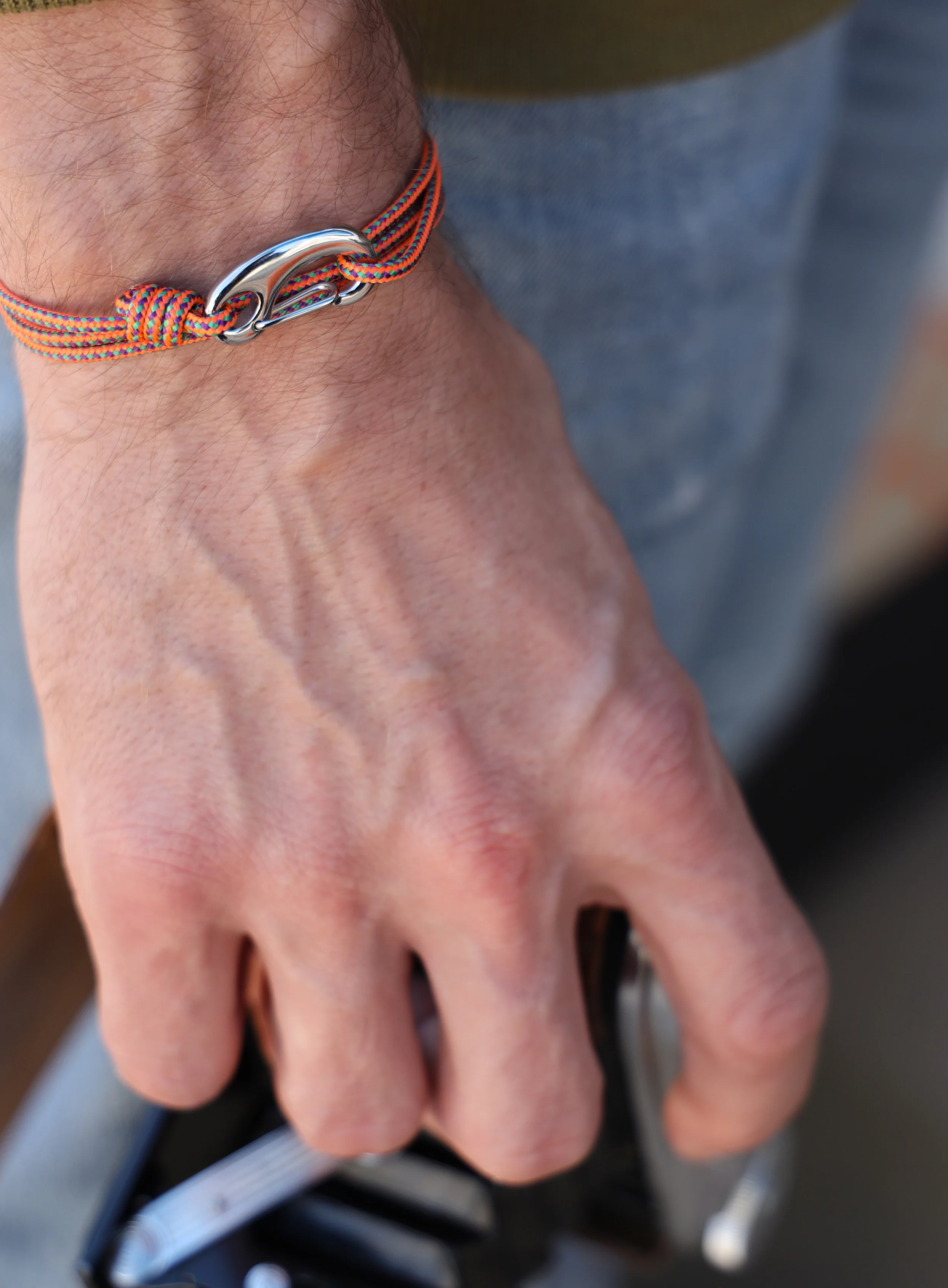 Orange Tactical Cord Bracelet for Men (Silver Clasp - 28S) - Image 4