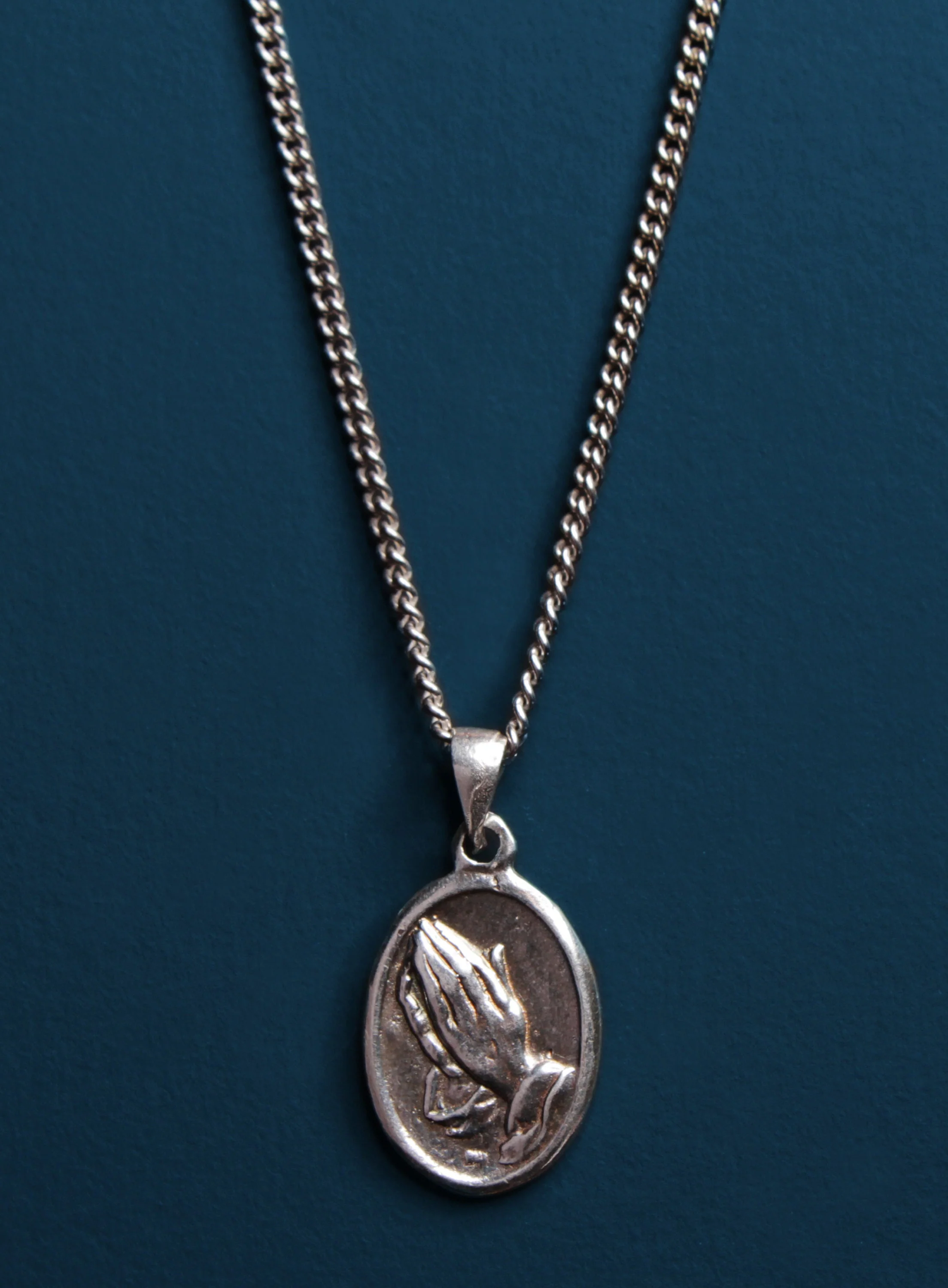 Praying Hands Oval Medal Necklace - Image 2
