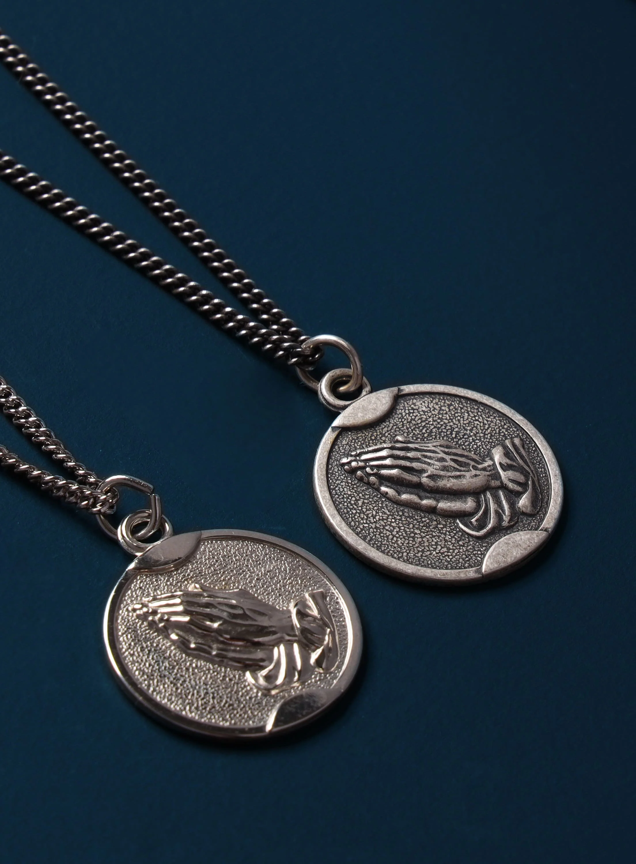 Praying Hands Round Sterling Silver Medal Necklace - Image 3