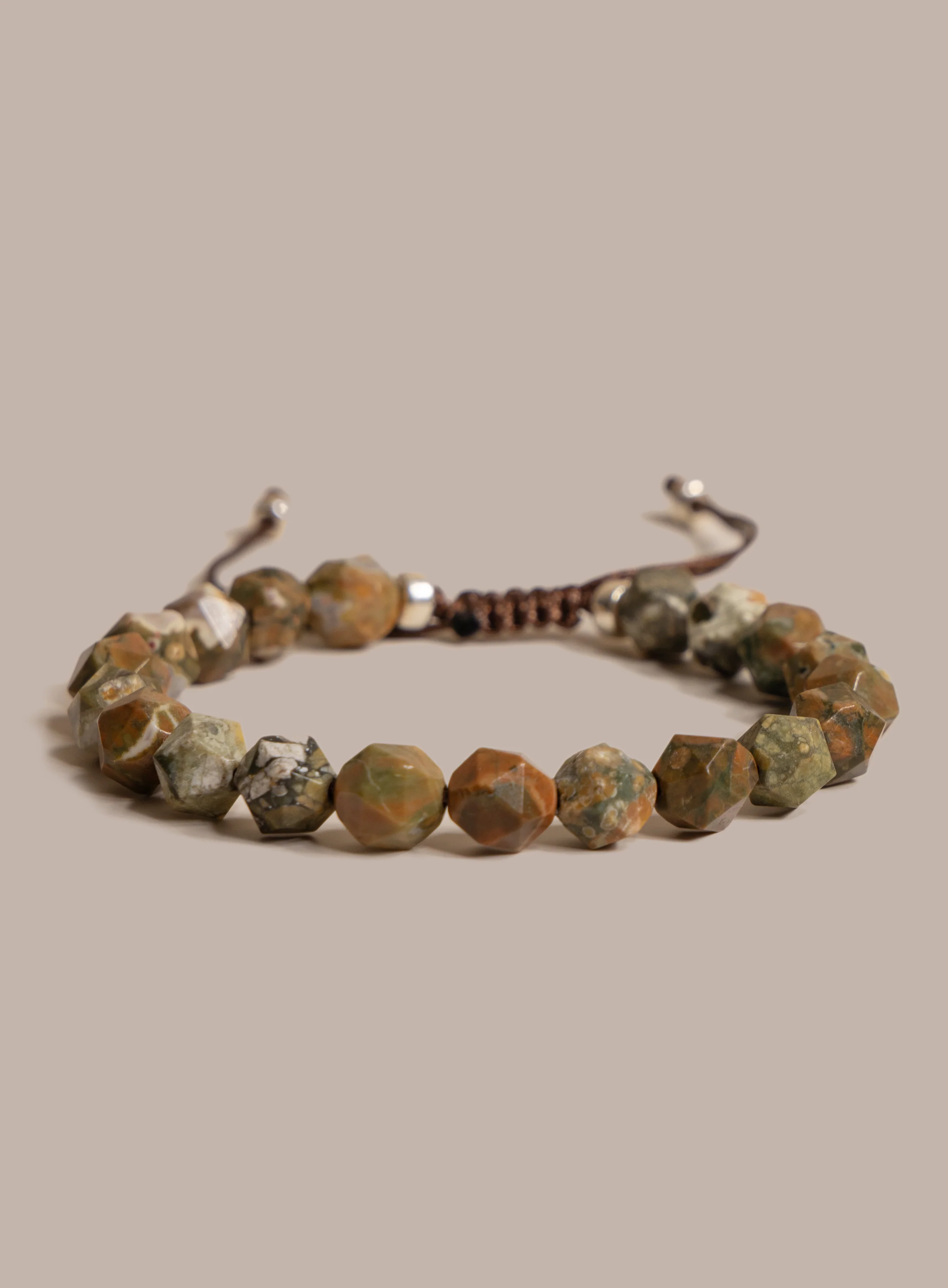 Rhyolite and Sterling Silver Geometric Bead Bracelet for Men - Image 2