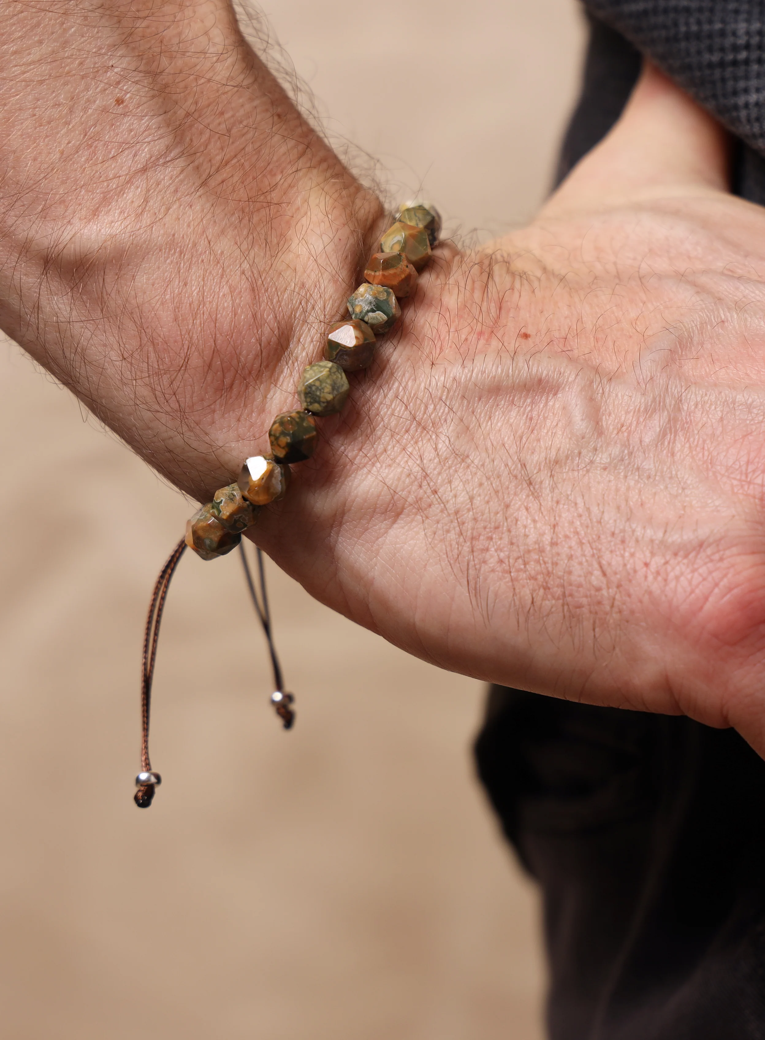 Rhyolite and Sterling Silver Geometric Bead Bracelet for Men - Image 5