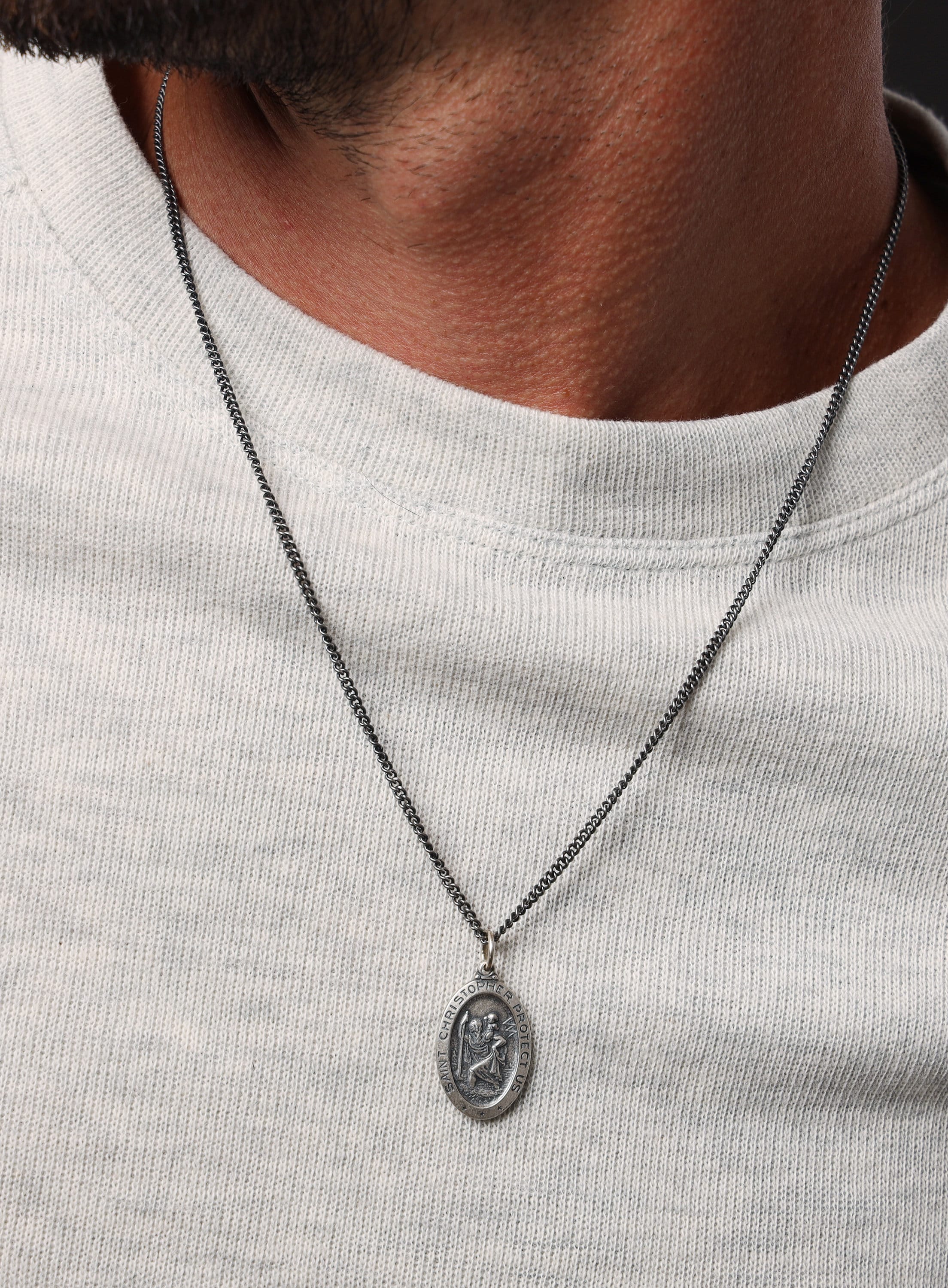 Sacred Heart of Jesus Sterling Silver Oval Medal Necklace for Men - Image 5