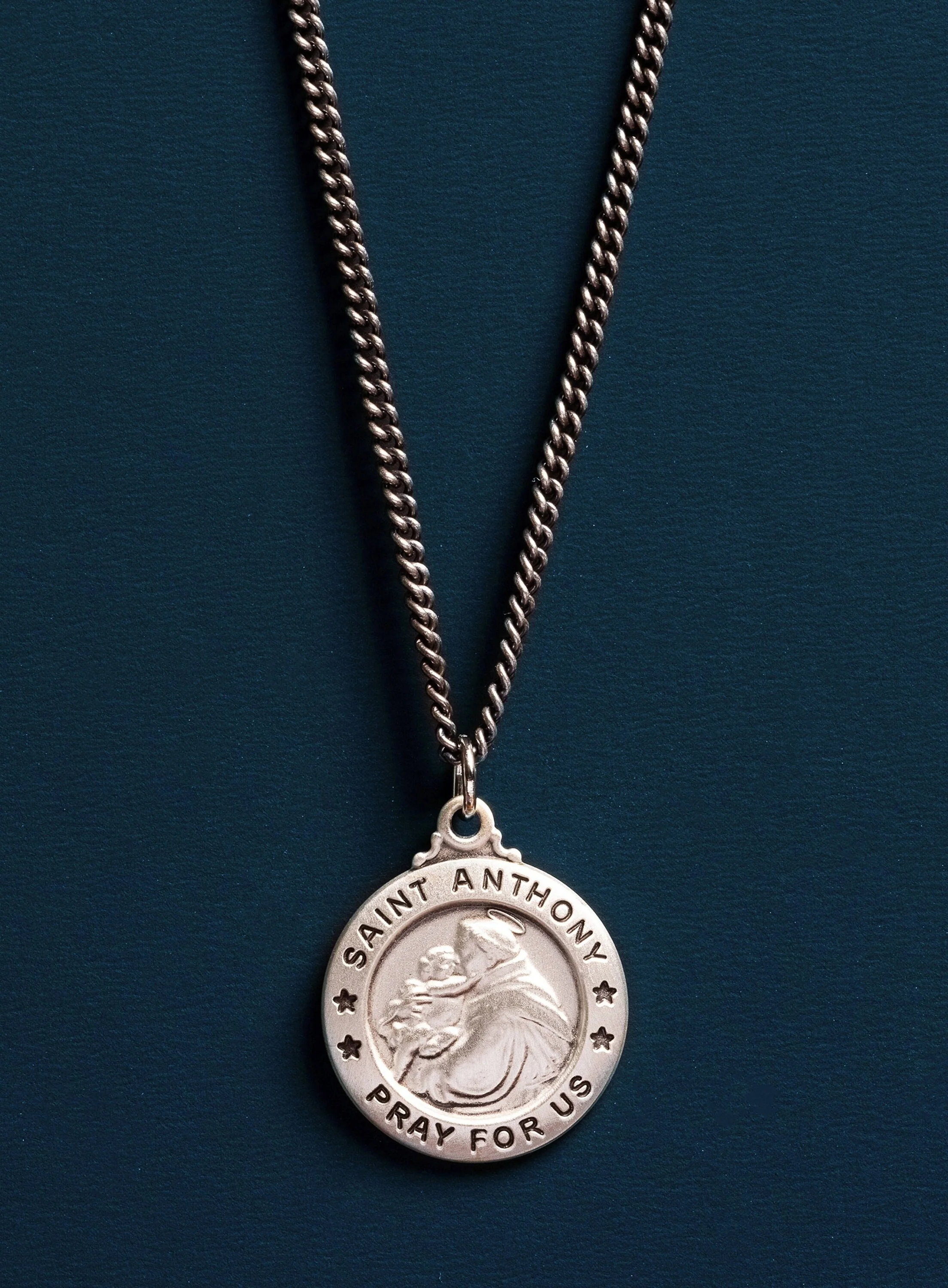 Saint Anthony Silver Medal Necklace for Men