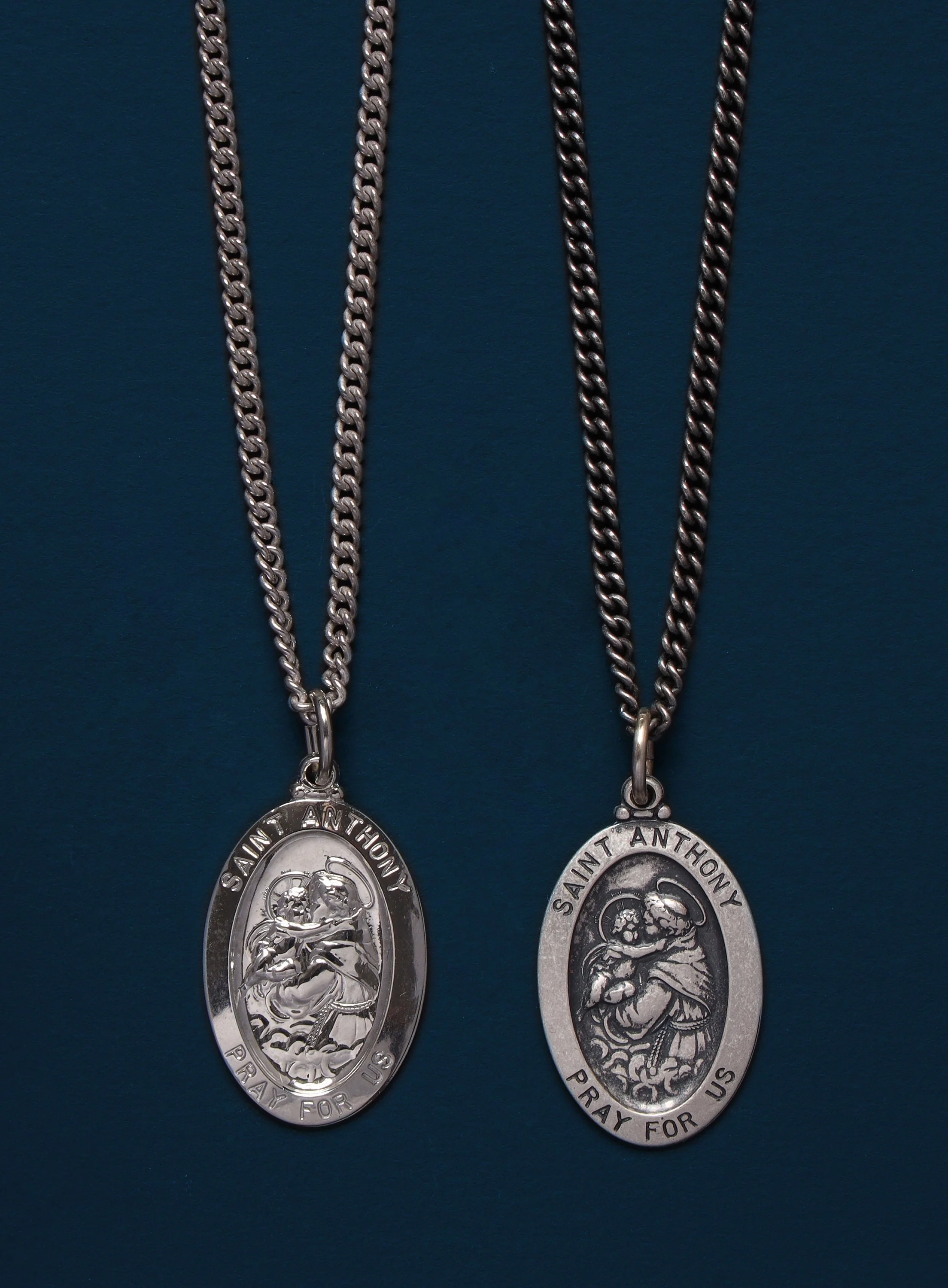 Saint Anthony Sterling Silver Oval Medal Necklace for Men