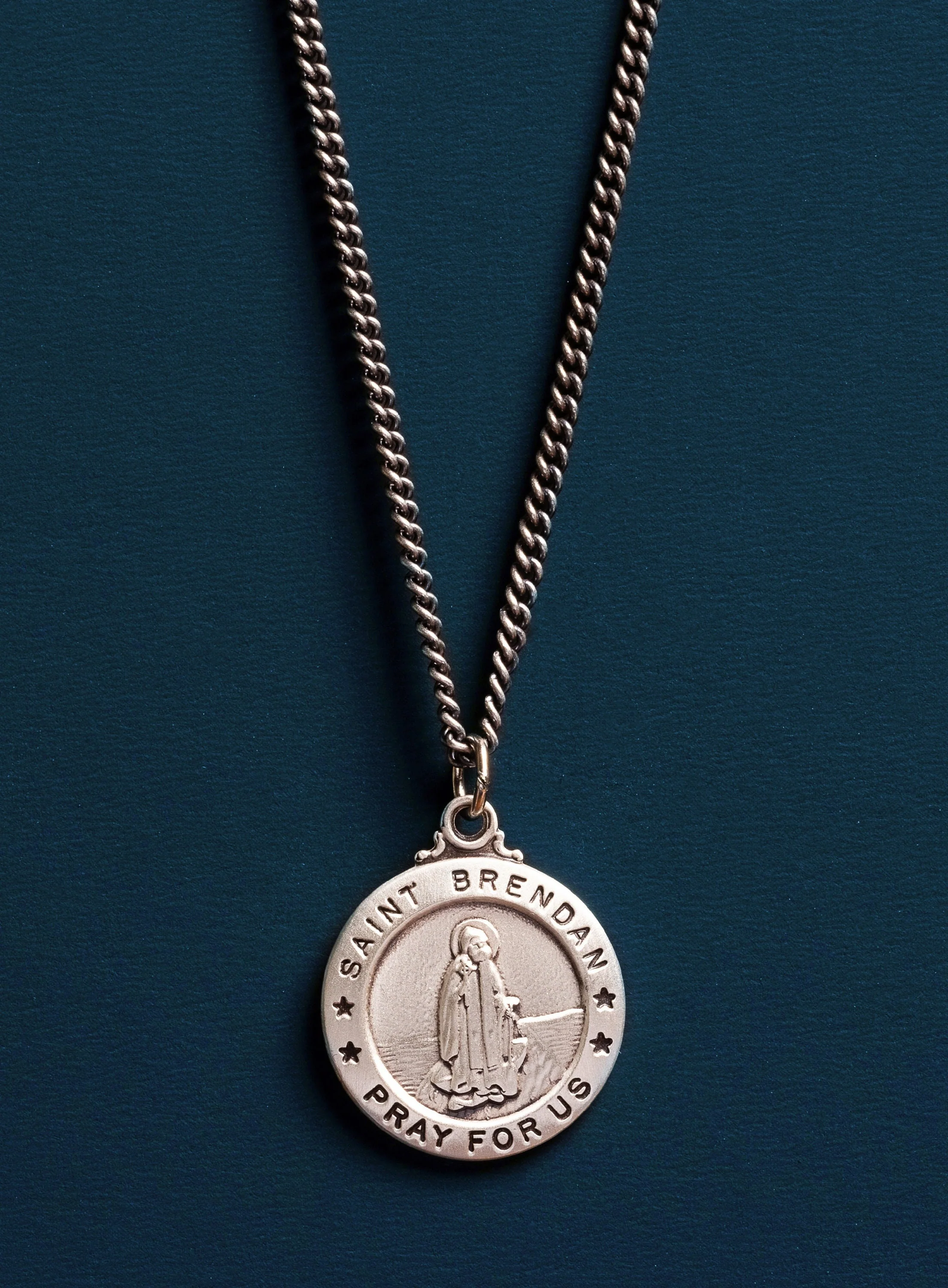 Saint Brendan Sterling Silver Medal Pendant Necklace for Men