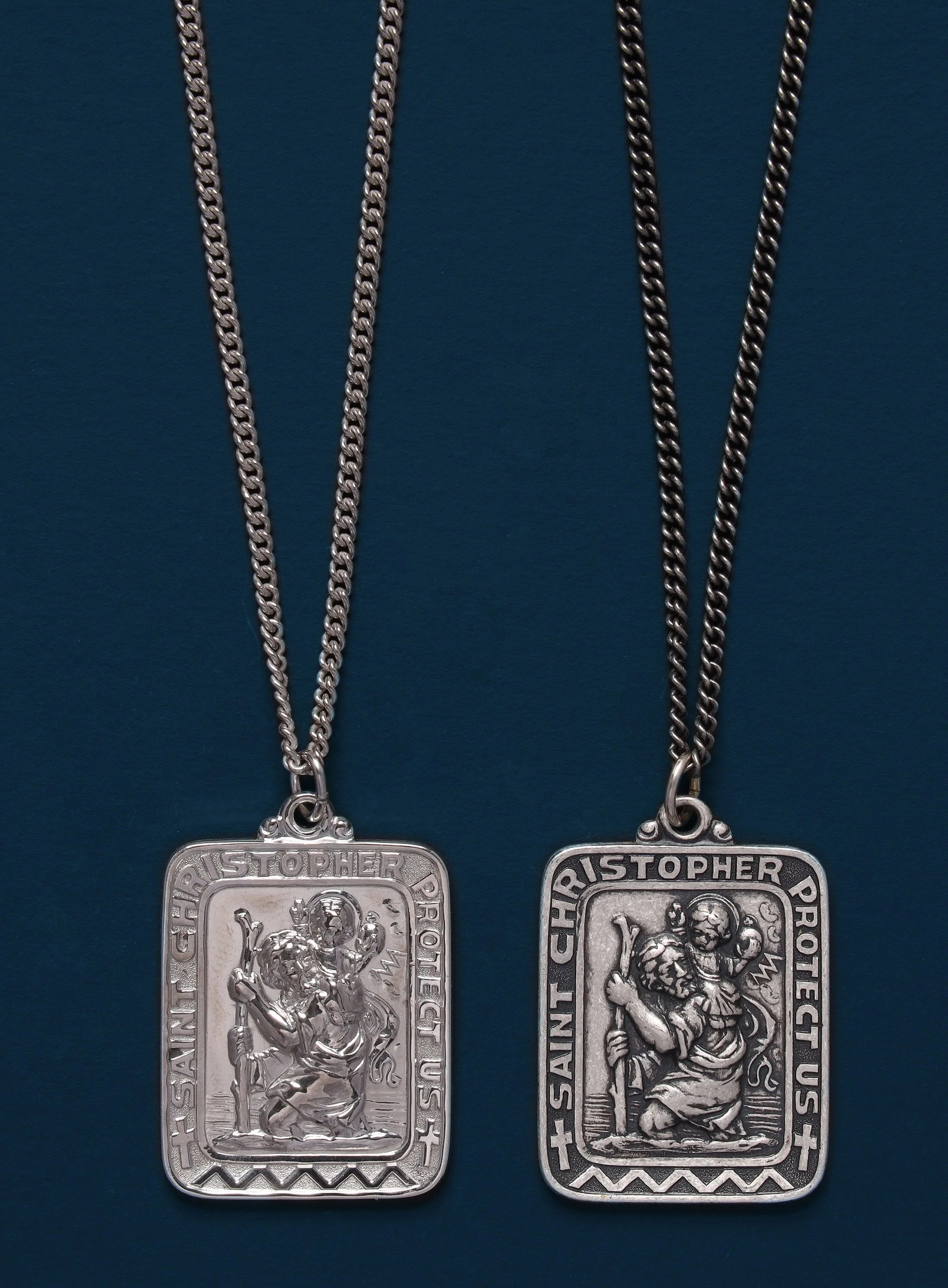 Saint Christopher Large Rectangular Medal Necklace for Men