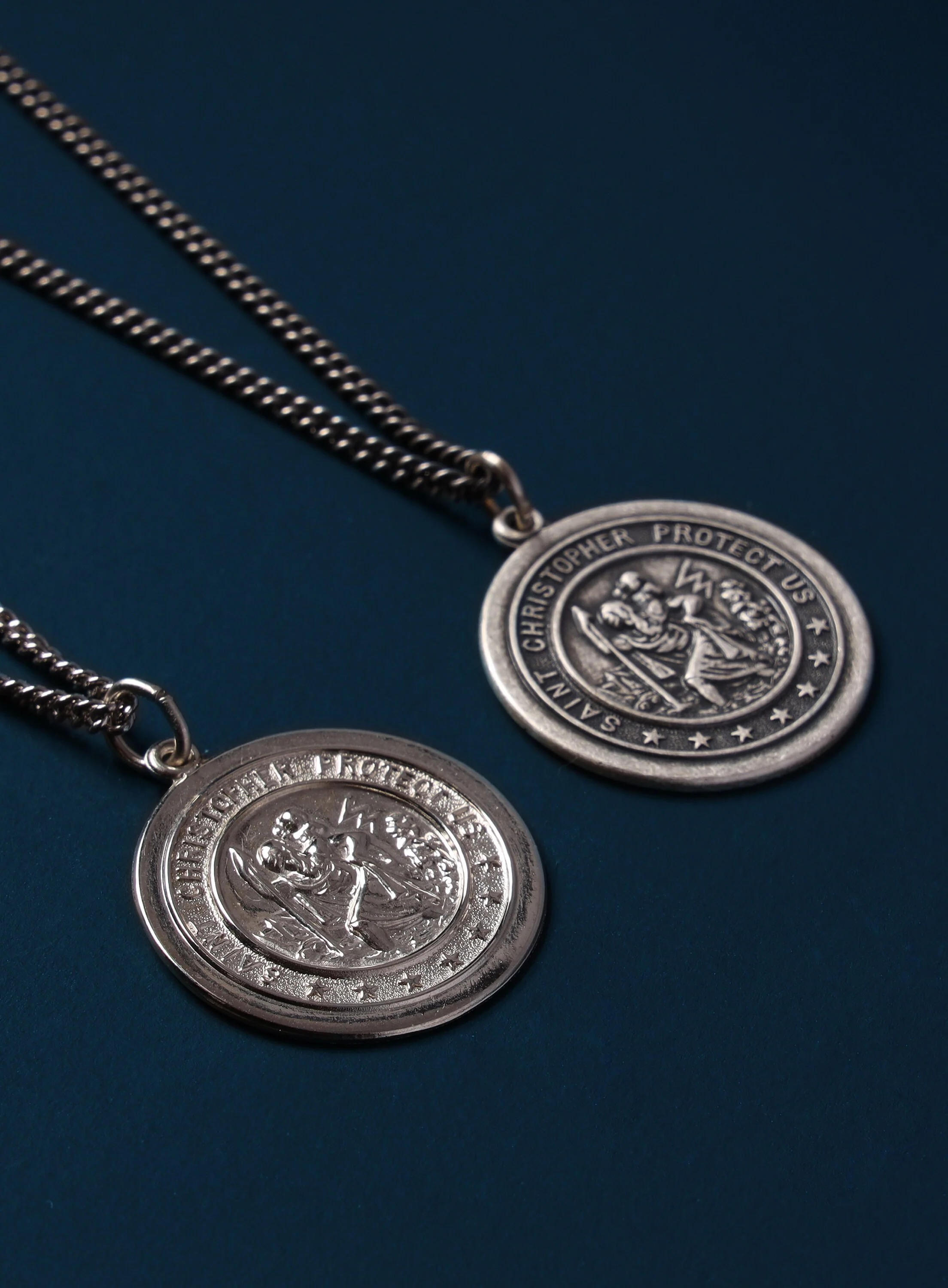 Saint Christopher Sterling Silver Round Medium Size Pendant Necklace - Image 4
