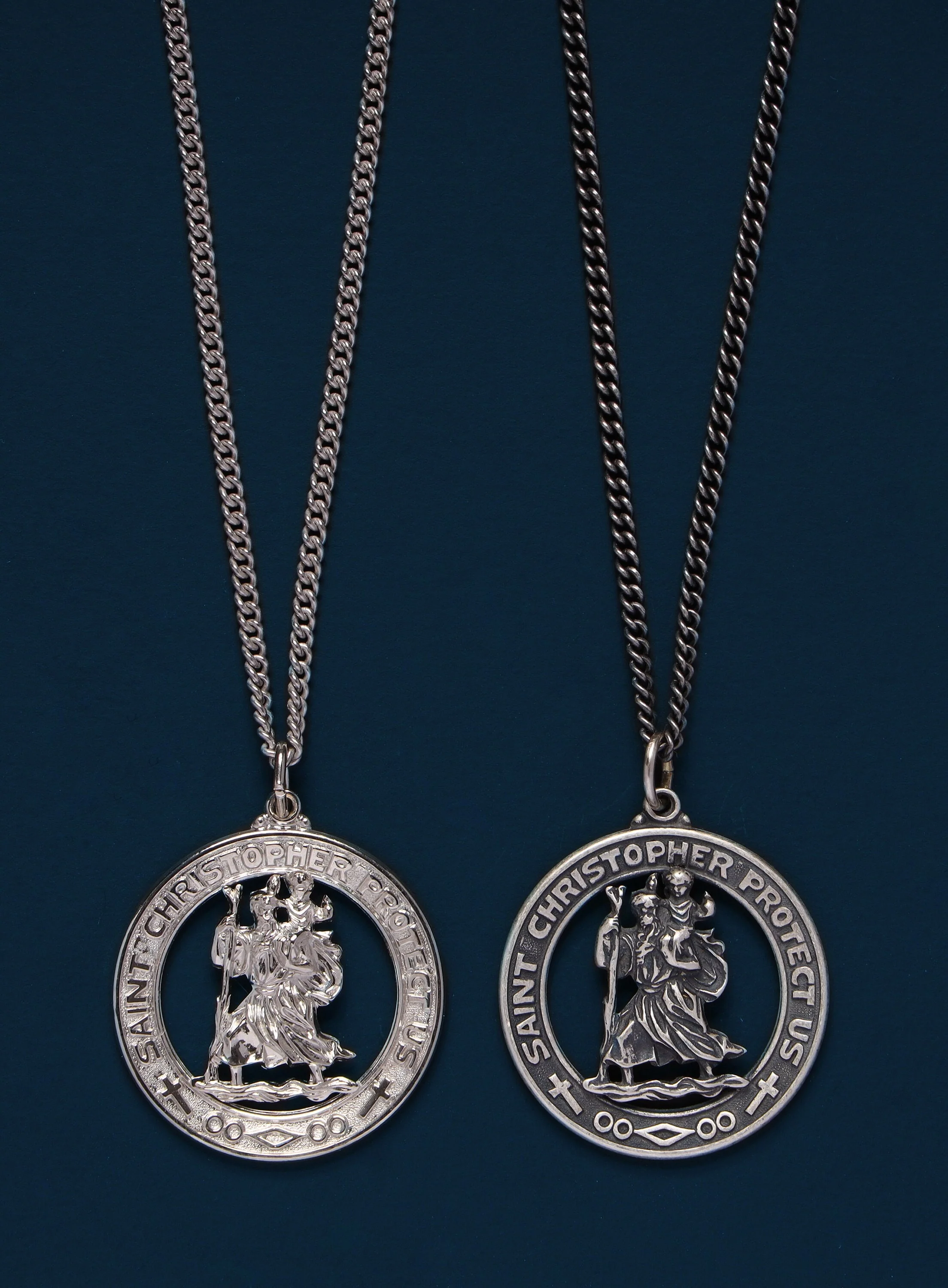 Saint Christopher Round Sterling Silver Pendant Necklace for Men