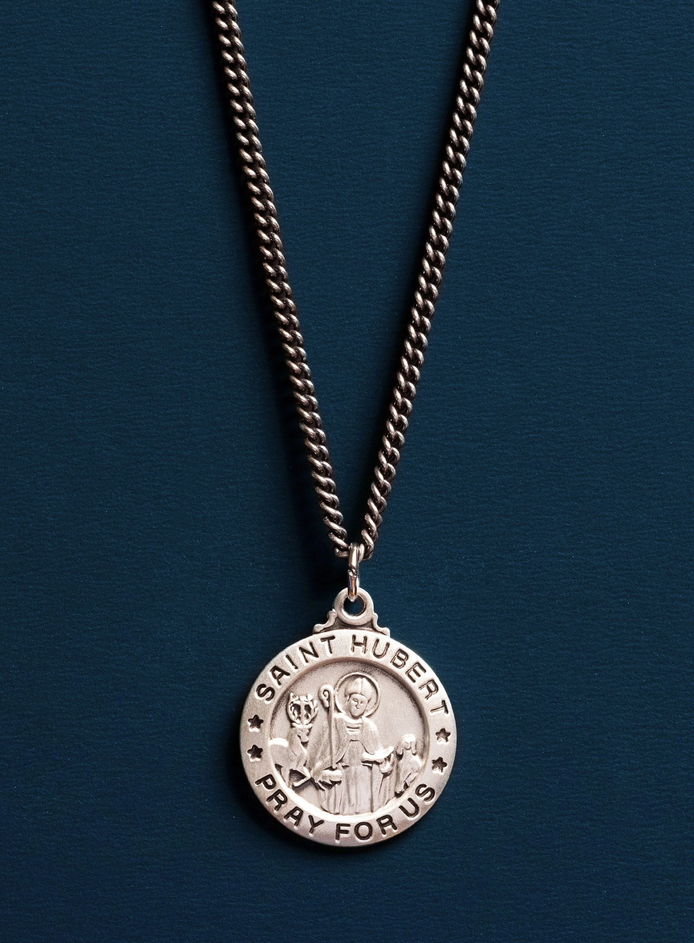 Saint Hubert Sterling Silver Medal Pendant Necklace for Men