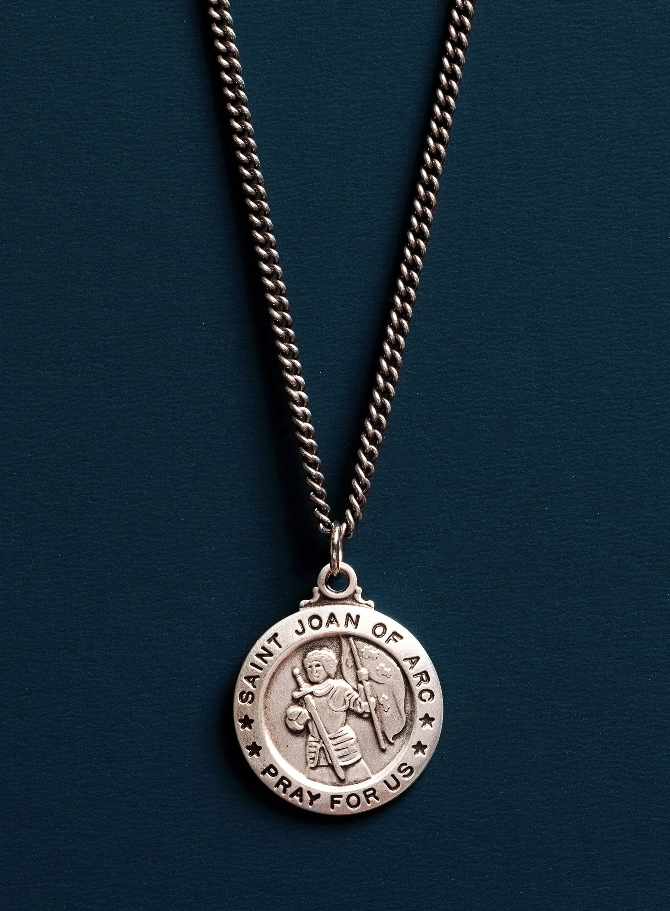 Saint Joan of Arc Sterling Silver Medal Necklace for Men