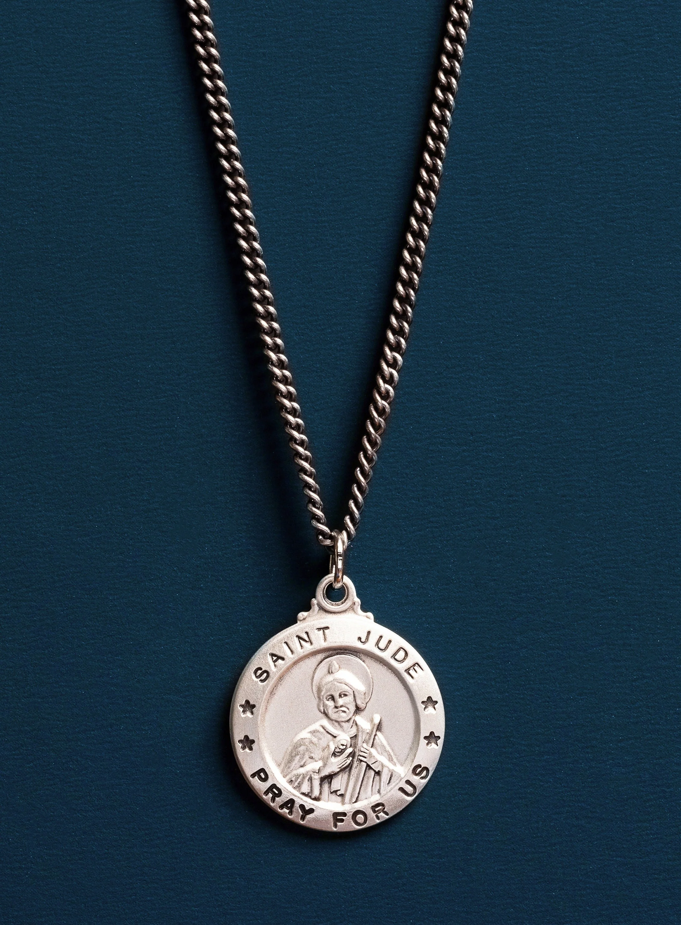 Saint Jude Sterling Silver Round Pendant Medal for Men