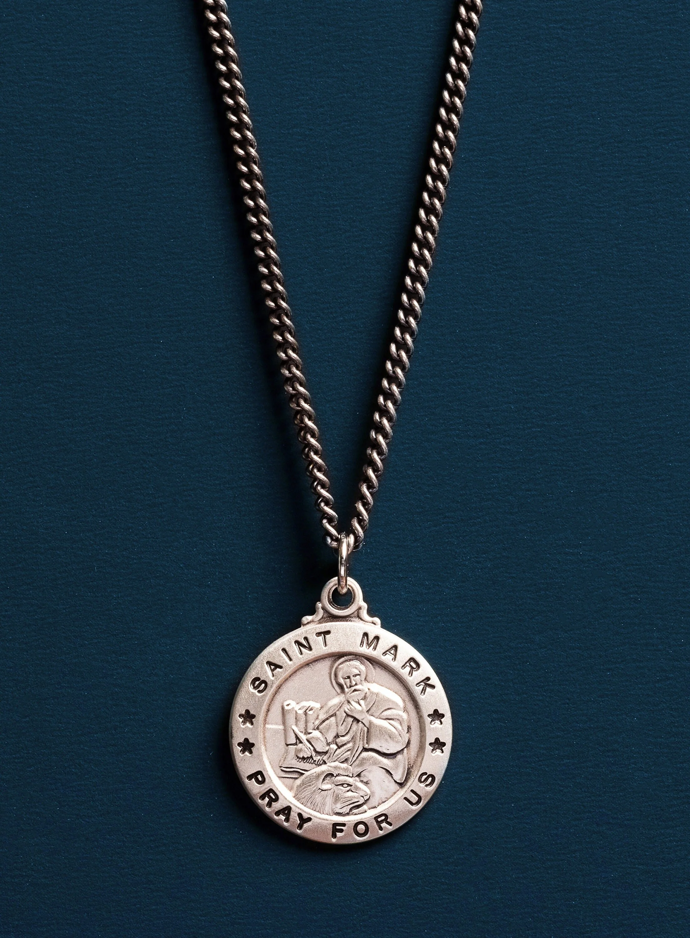 Saint Mark Round Sterling Silver Medal for Men