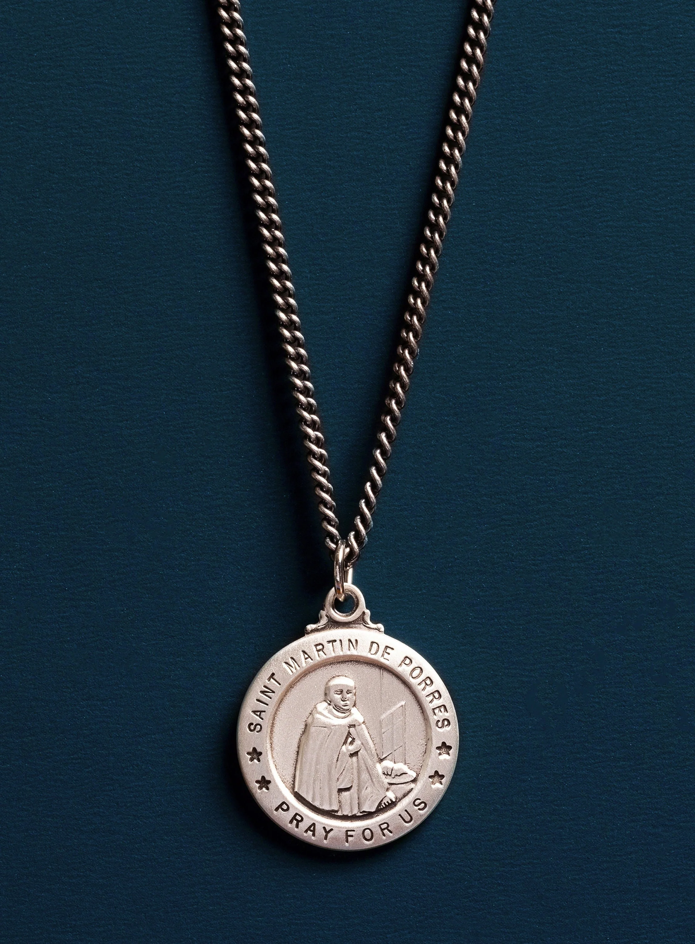 Saint Martin de Porres Sterling silver Round Medal Necklace