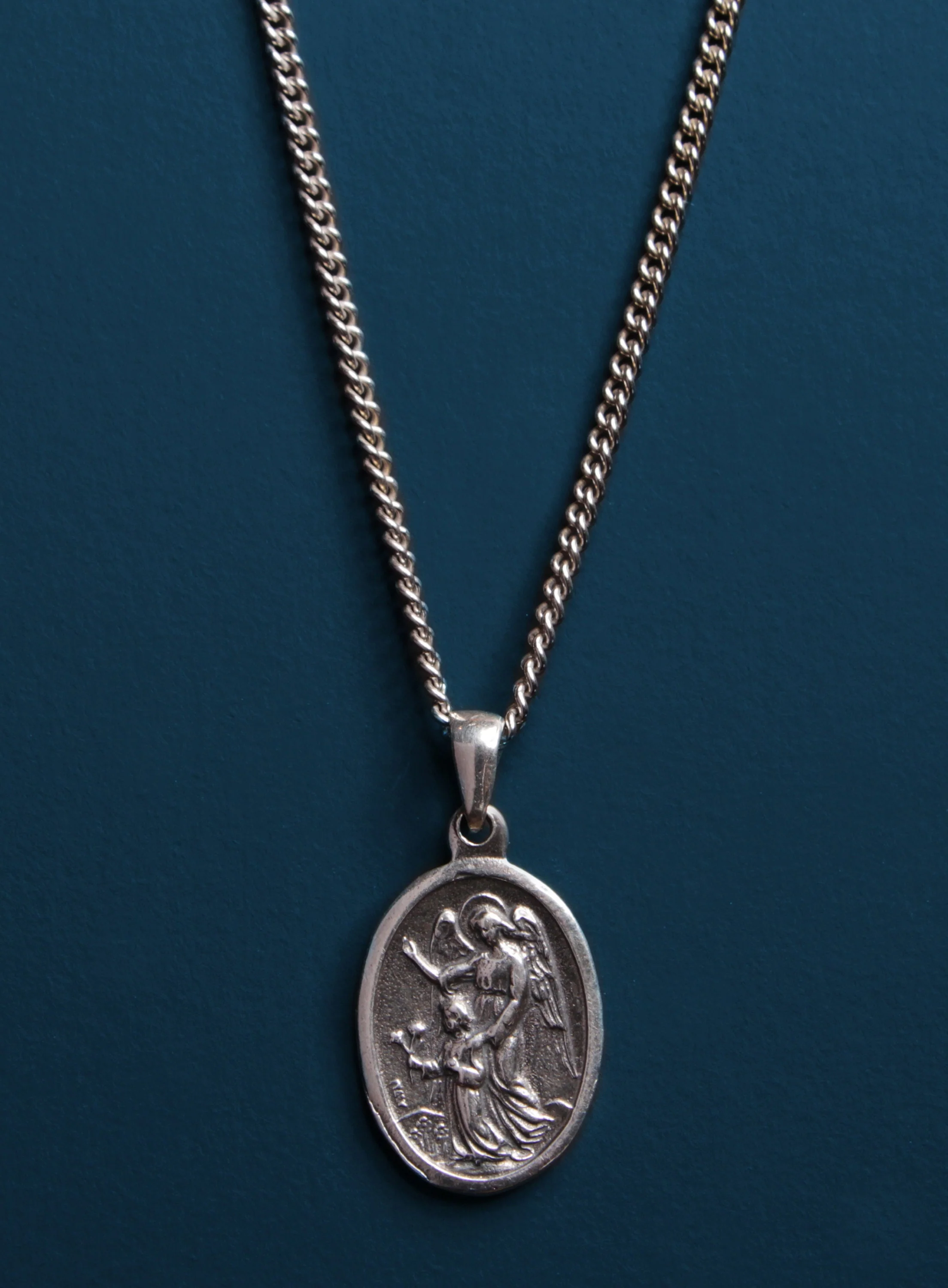 Saint Michael Angel oval sterling silver medal Necklace
