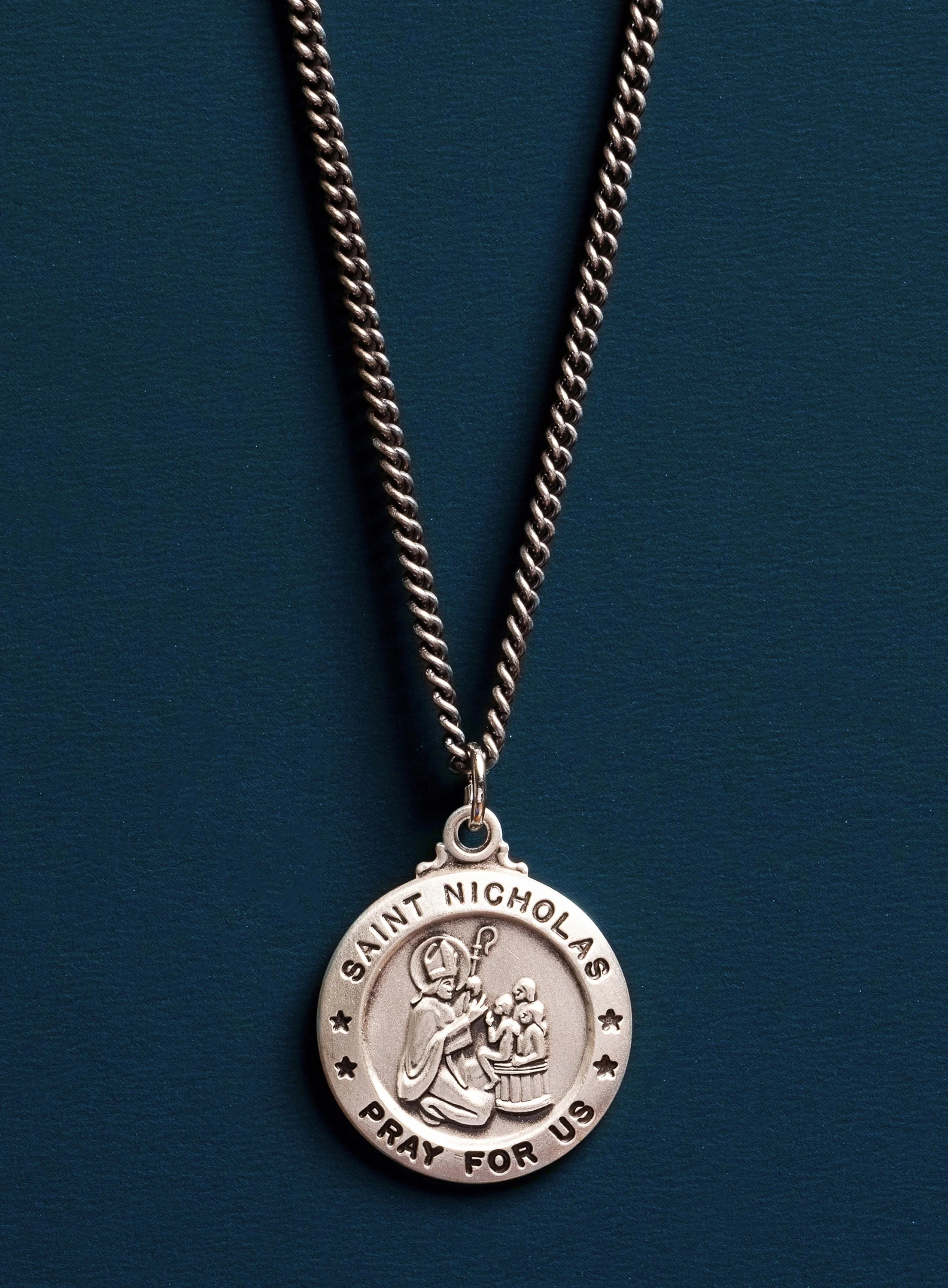 Saint Nicholas Men's Necklace 925 Oxidized Sterling Silver