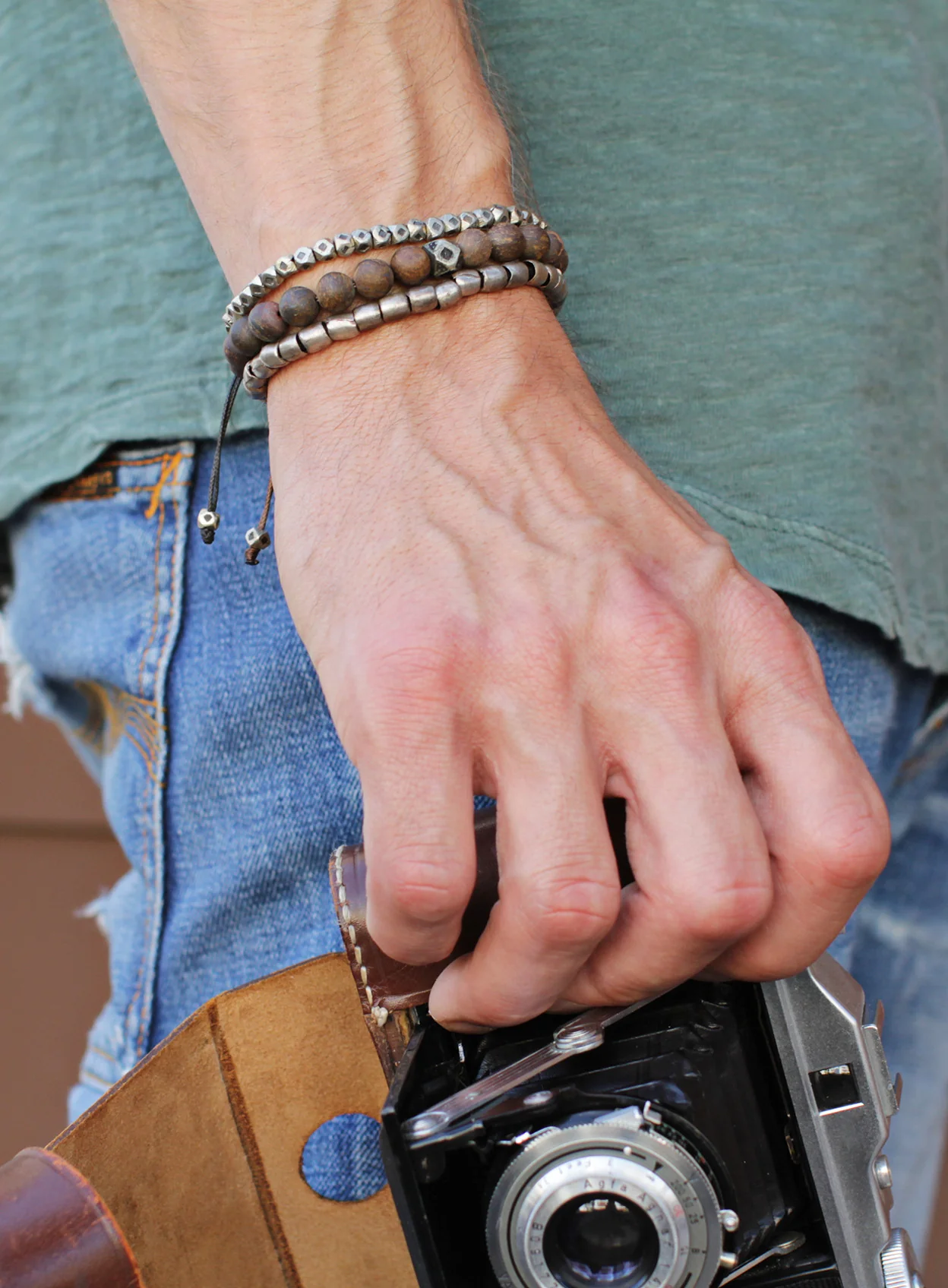 Small Geometric Silver Beaded Men's Bracelet - Image 4
