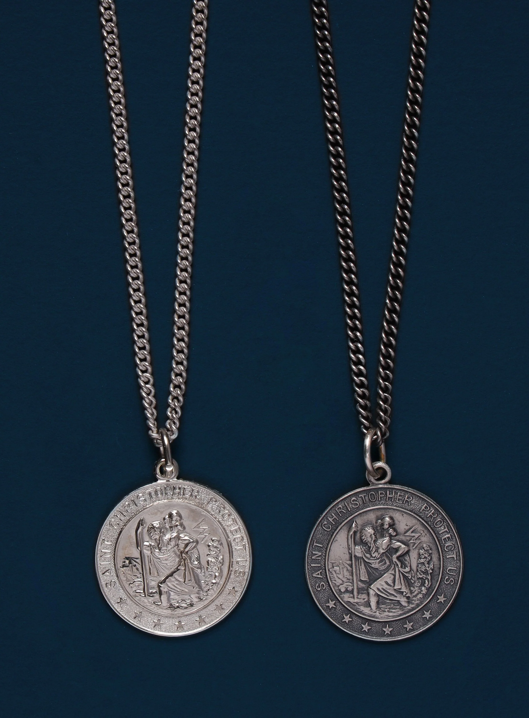 Small Round Saint Christopher Sterling Silver Medal Necklace for Men