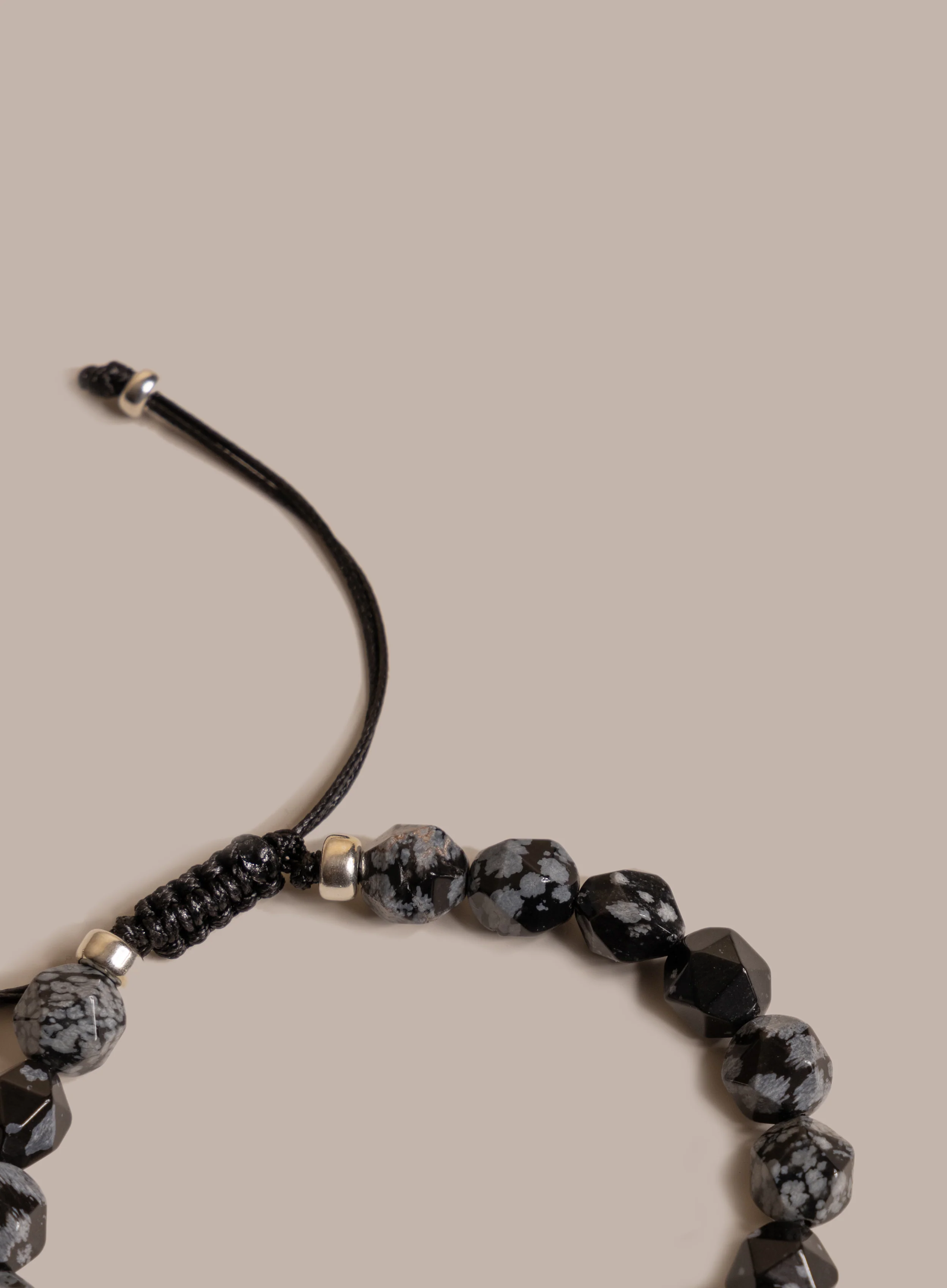 Snowflake Obsidian and Sterling Silver Men's Bead Bracelet - Image 6