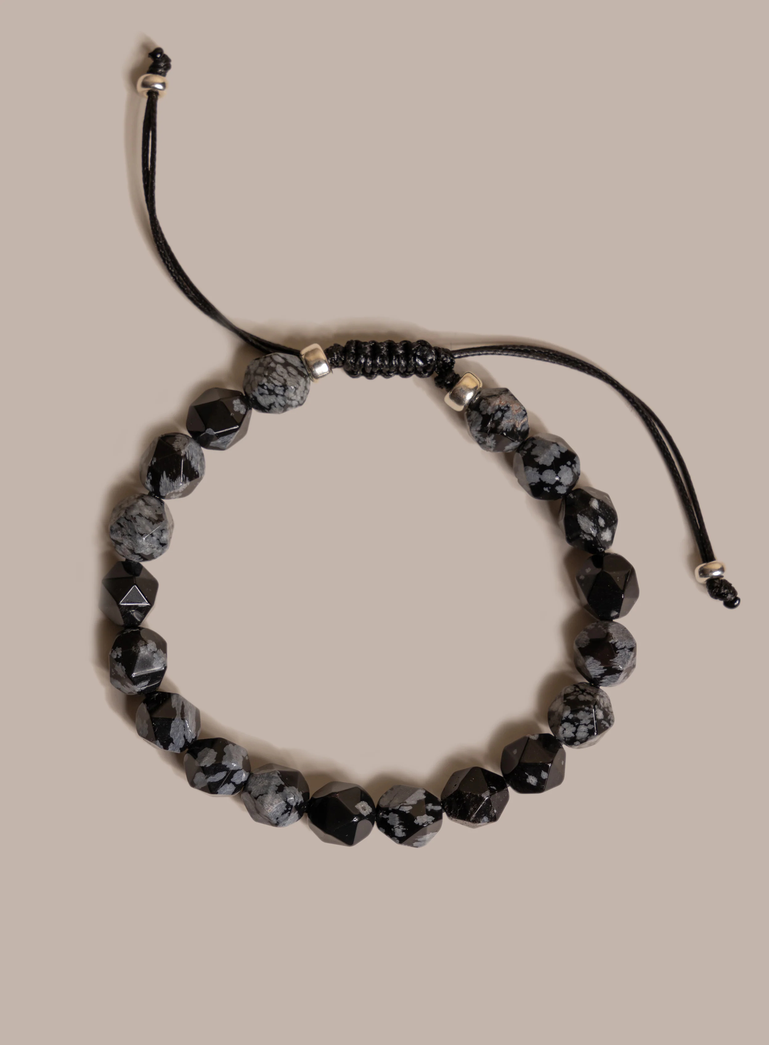 Snowflake Obsidian and Sterling Silver Men's Bead Bracelet - Image 8