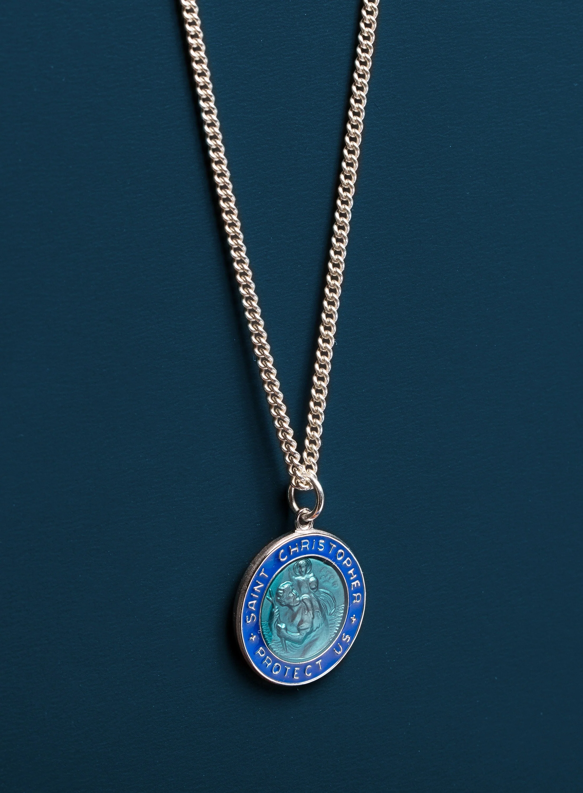 Blue enamel Sterling Silver Saint Christopher Medal - Image 3