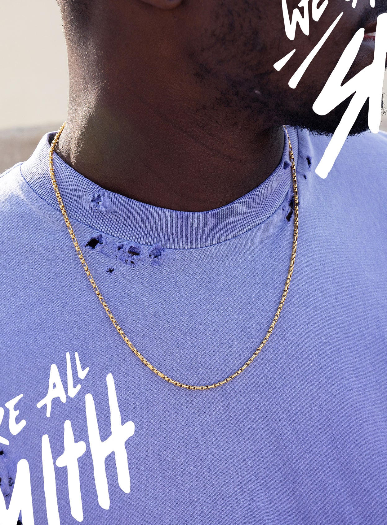Stainless Steel Gold Plated 3mm Rounded Box 3 to 1 Links Necklace - Image 5