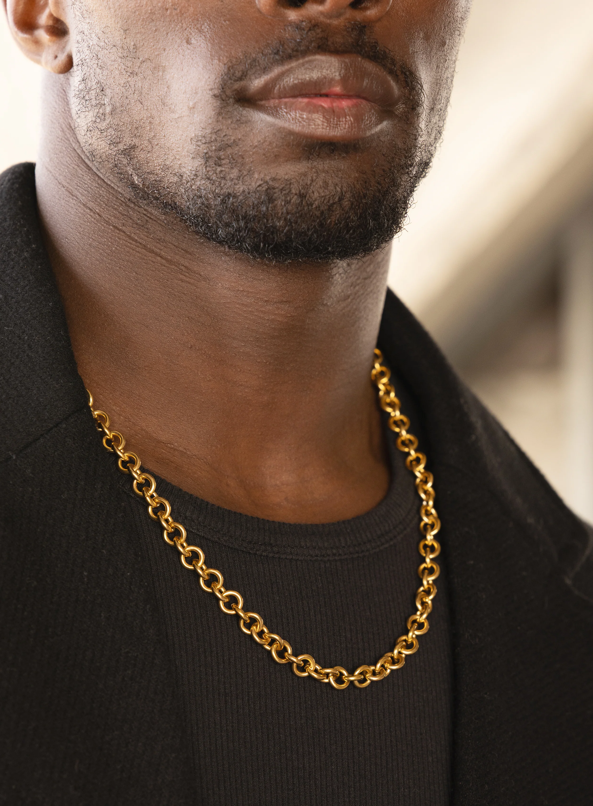 Stainless Steel Gold Plated 9mm Round Cable Chain Necklace