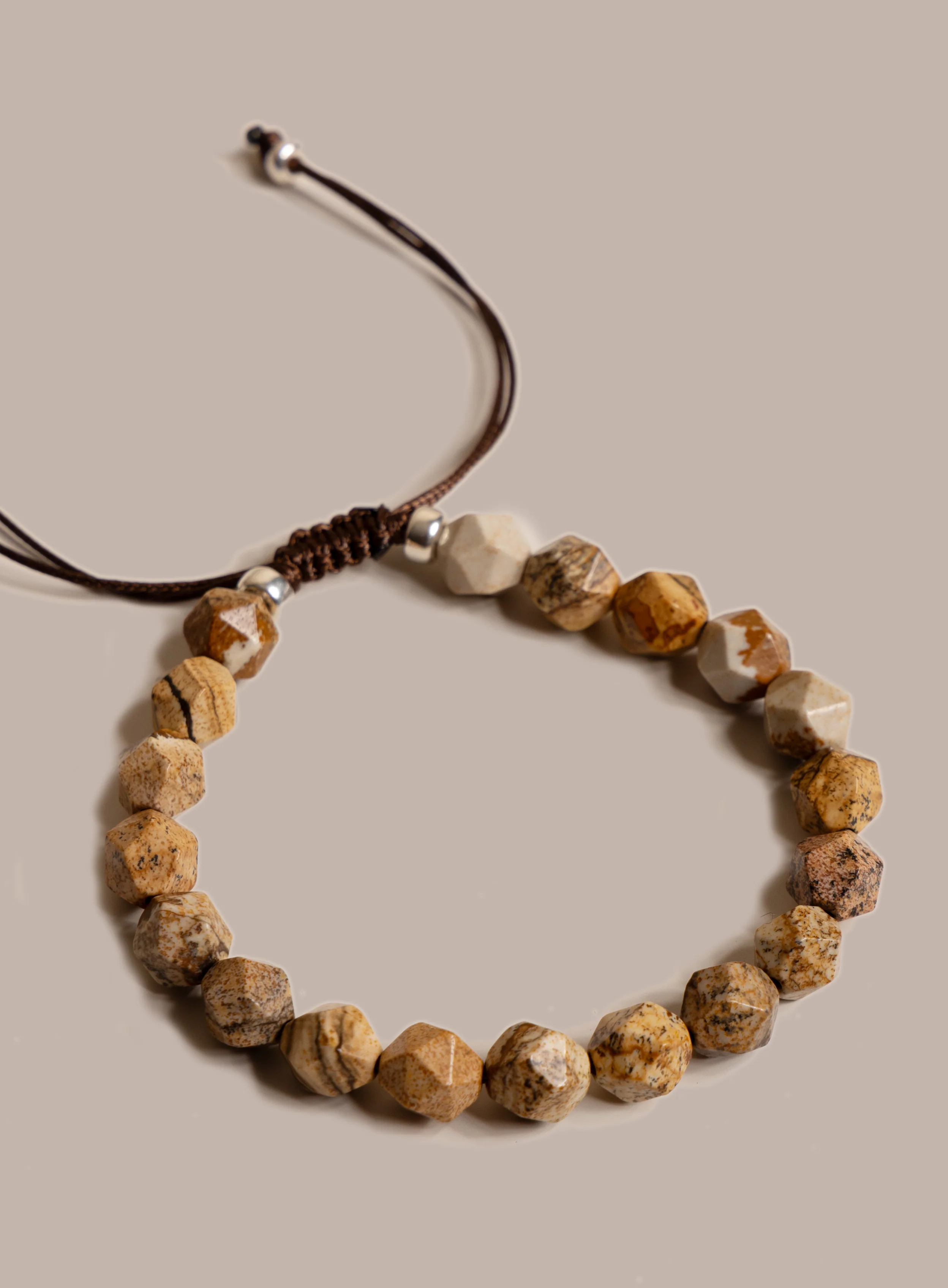 Sterling Silver and Picture Jasper Bead Bracelet for Men - Image 3