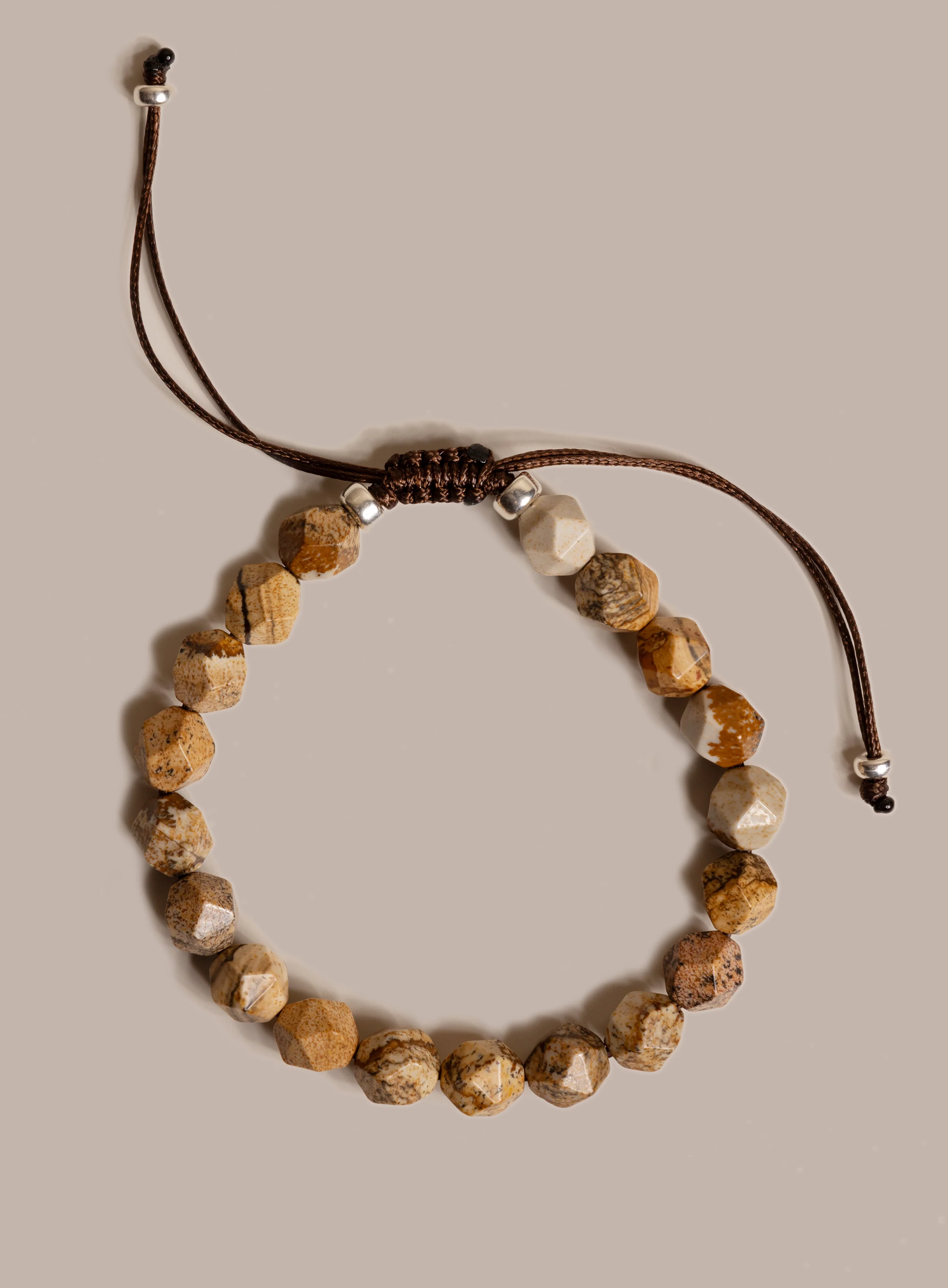 Sterling Silver and Picture Jasper Bead Bracelet for Men - Image 5