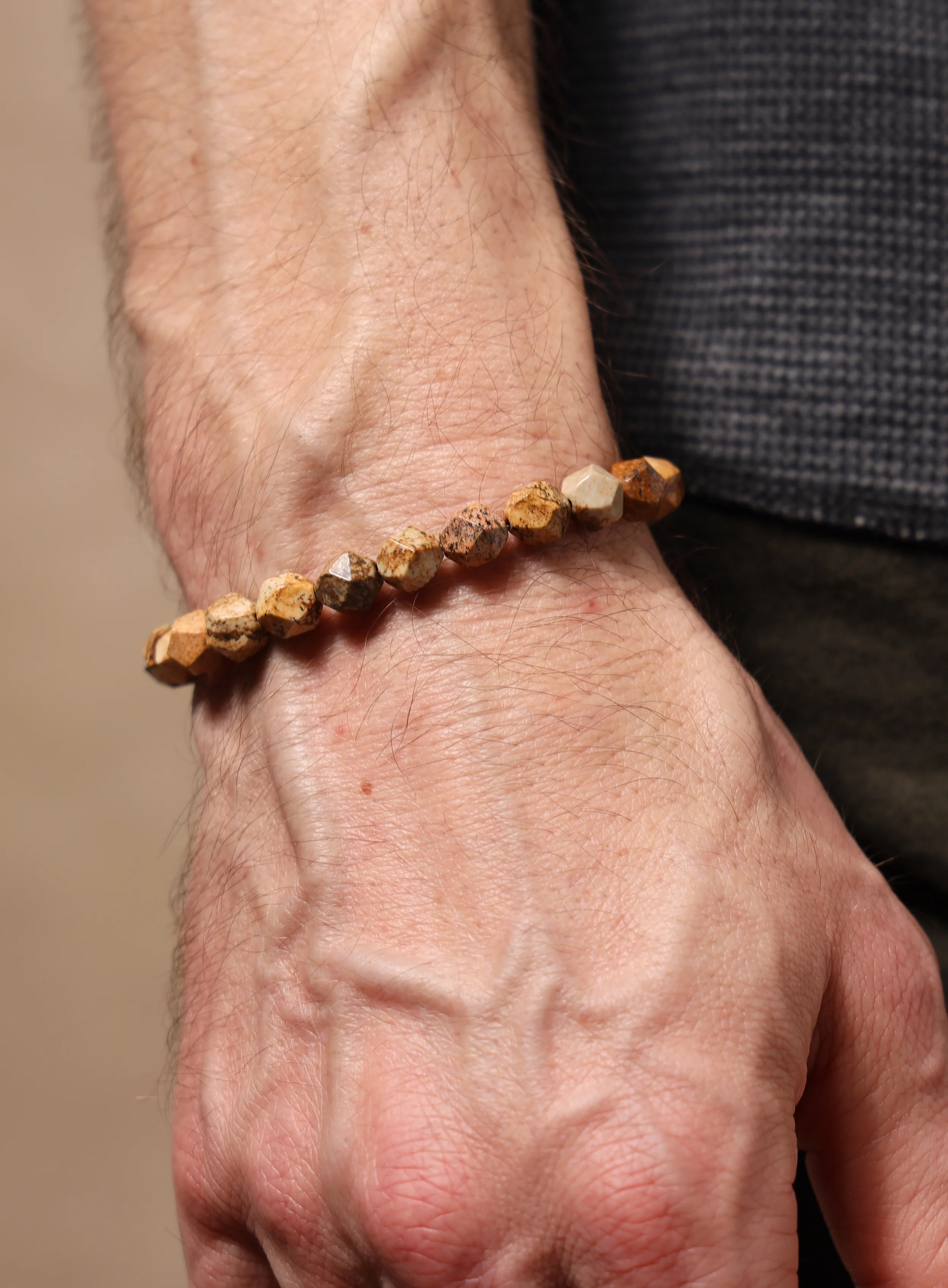 Sterling Silver and Picture Jasper Bead Bracelet for Men - Image 9