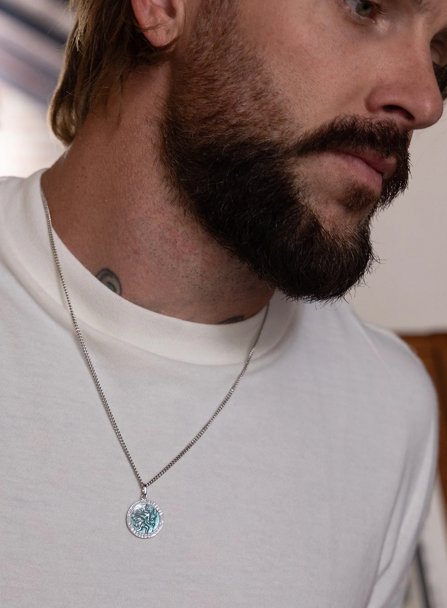 Sterling Silver Blue Enamel Saint Christopher Medal Necklace for Men - Image 3
